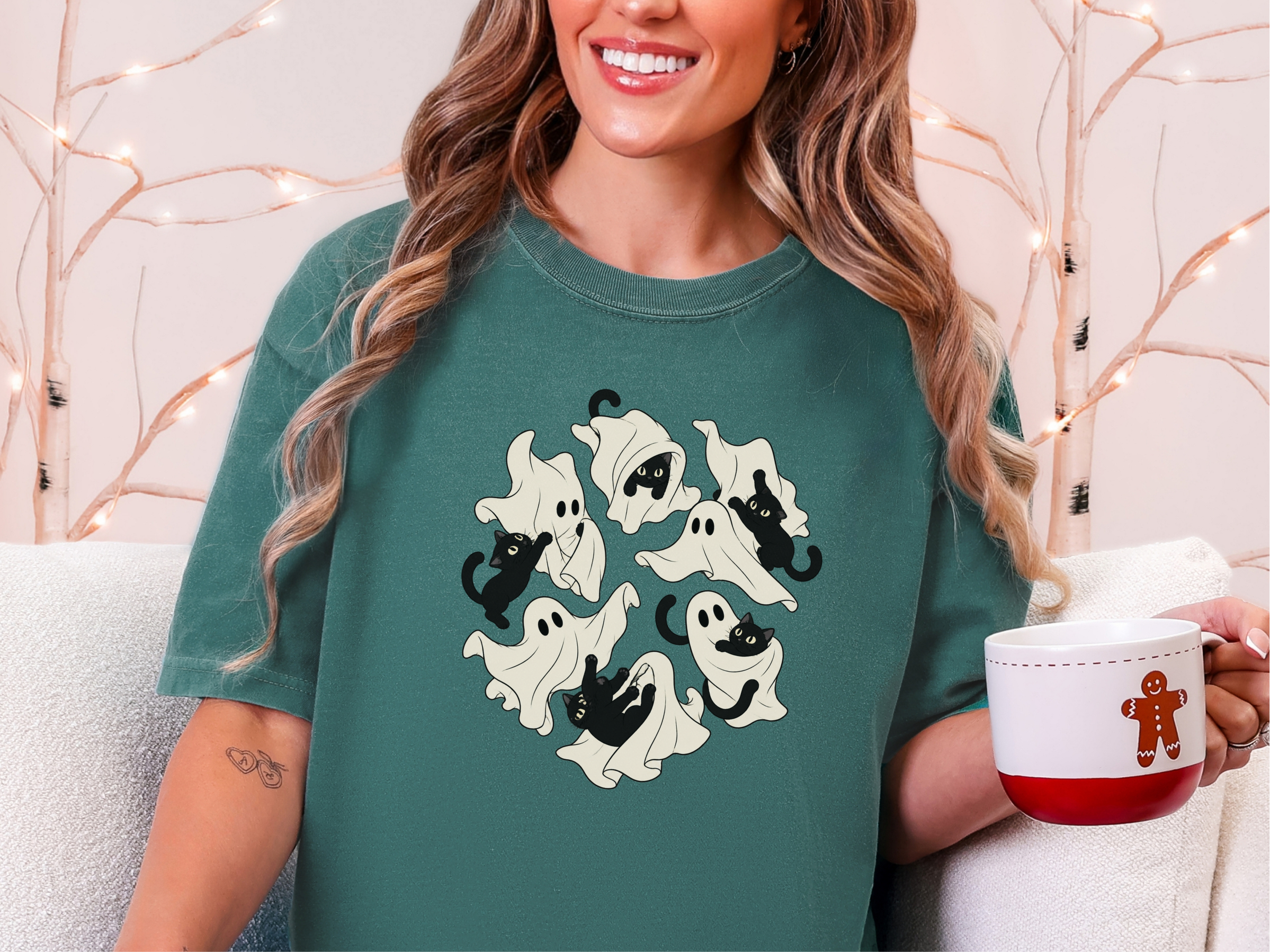 Playful Ghost Sheet Black Cats funny shirt - photo 7