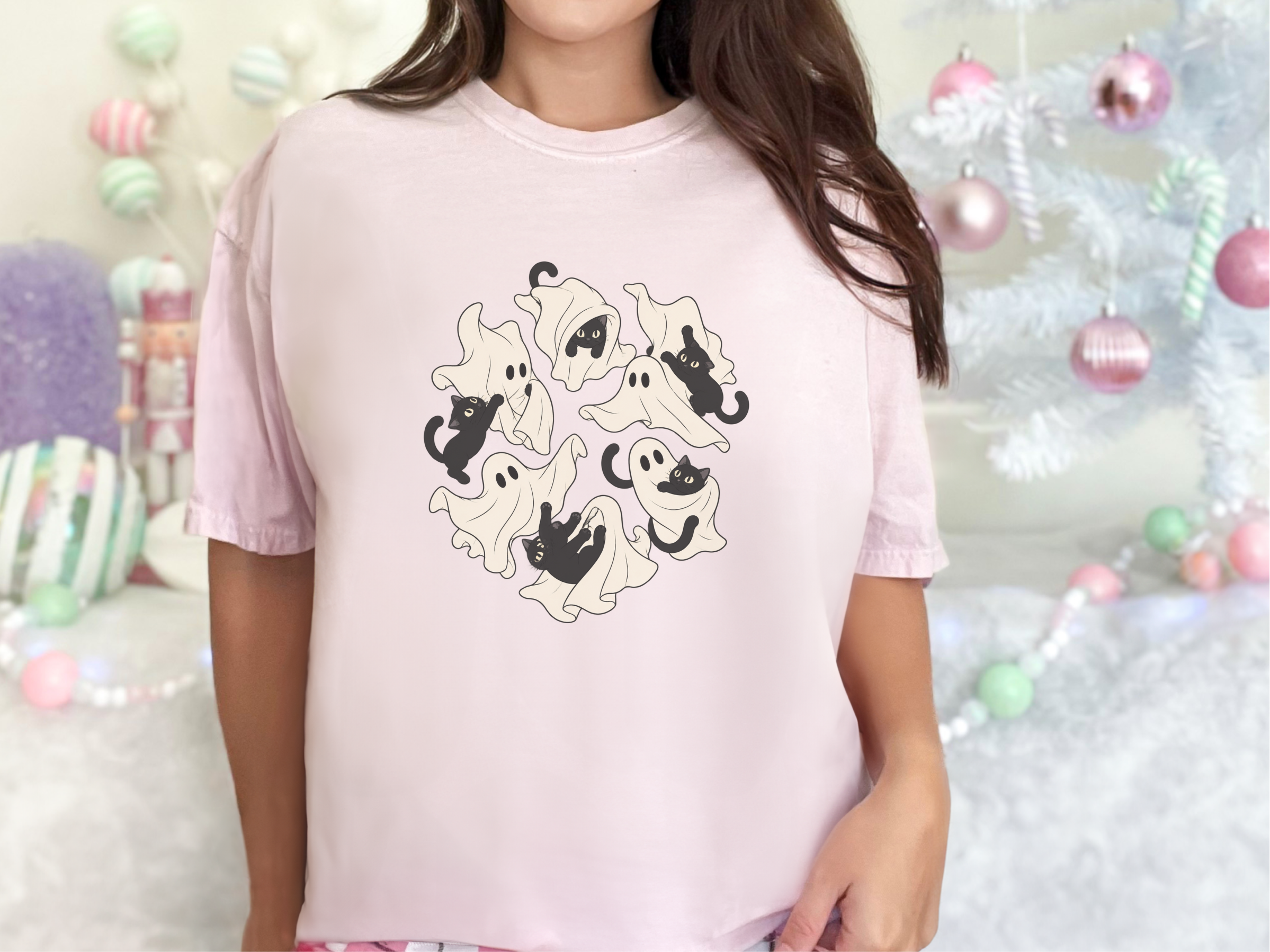 Playful Ghost Sheet Black Cats funny shirt - photo 5