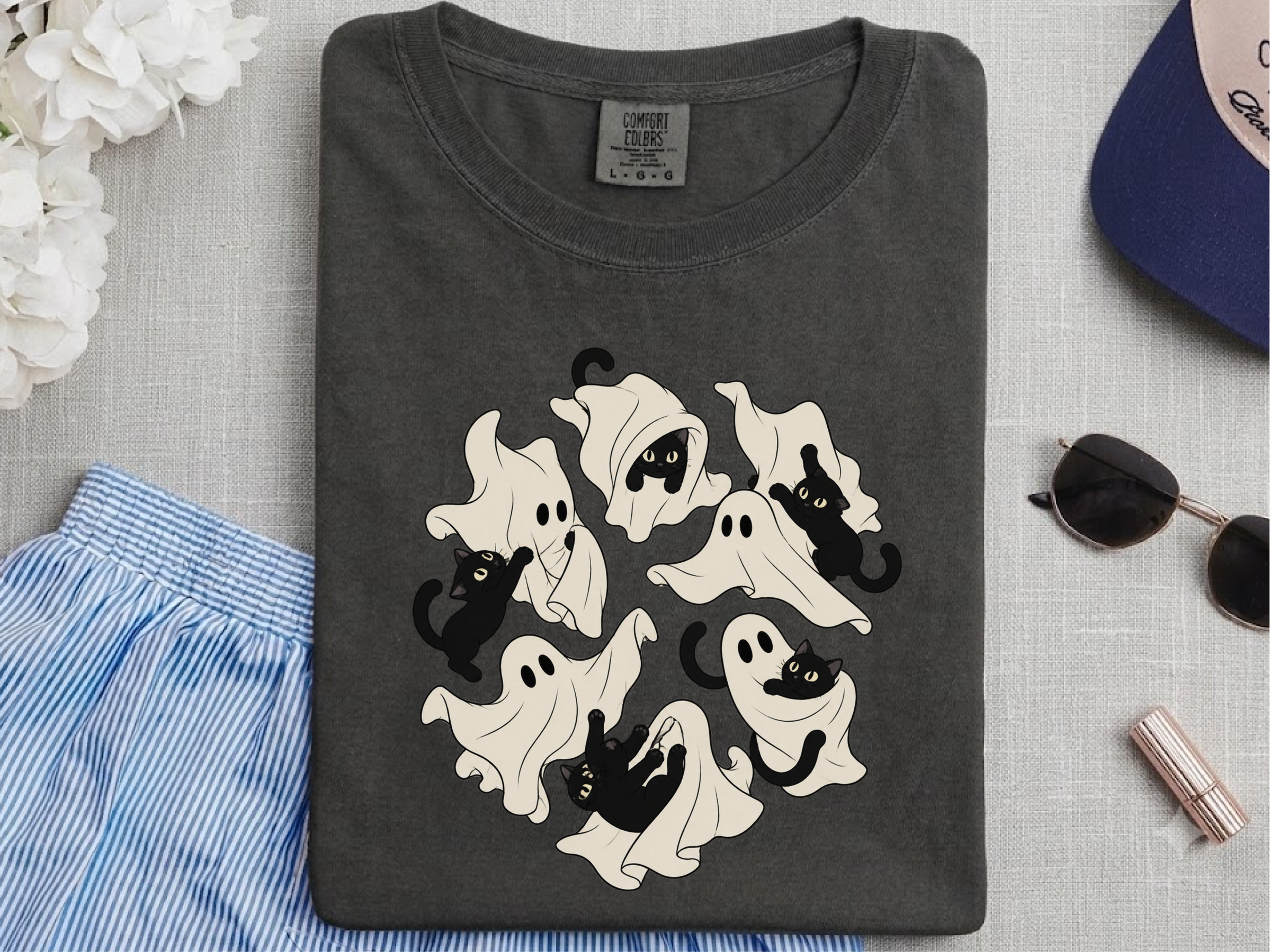 Playful Ghost Sheet Black Cats funny shirt - photo 4
