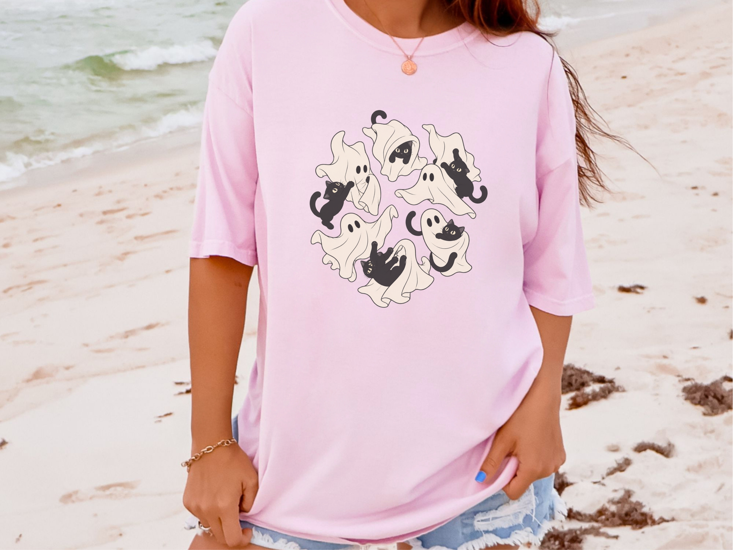 Playful Ghost Sheet Black Cats funny shirt - photo 6