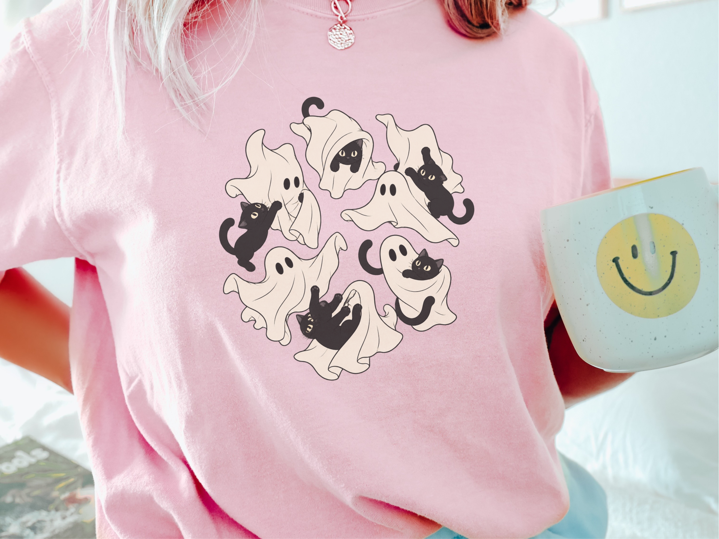 Playful Ghost Sheet Black Cats funny shirt - photo 2