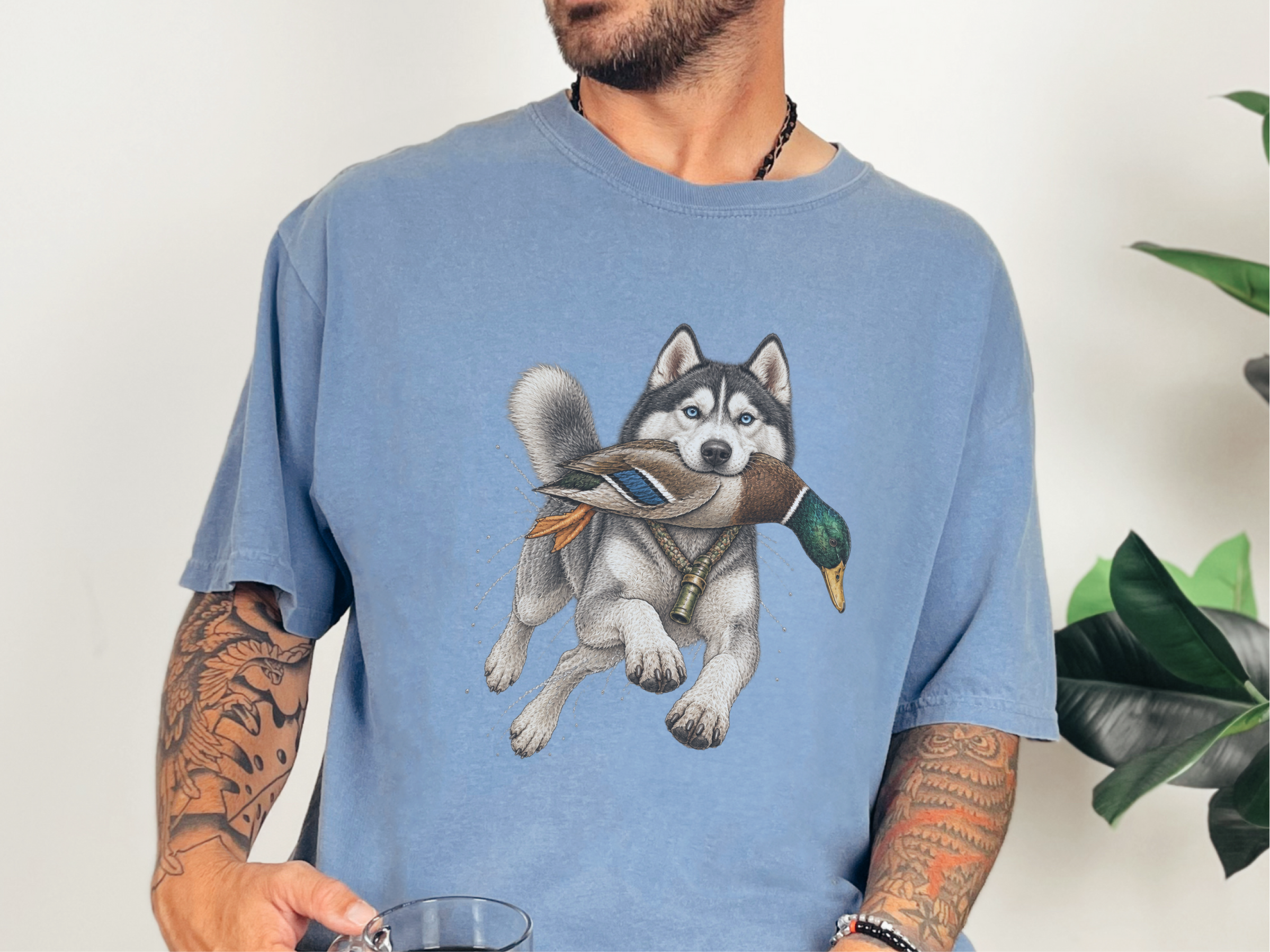 Siberian Husky Mallard Duck doodle dog shirt - photo 4