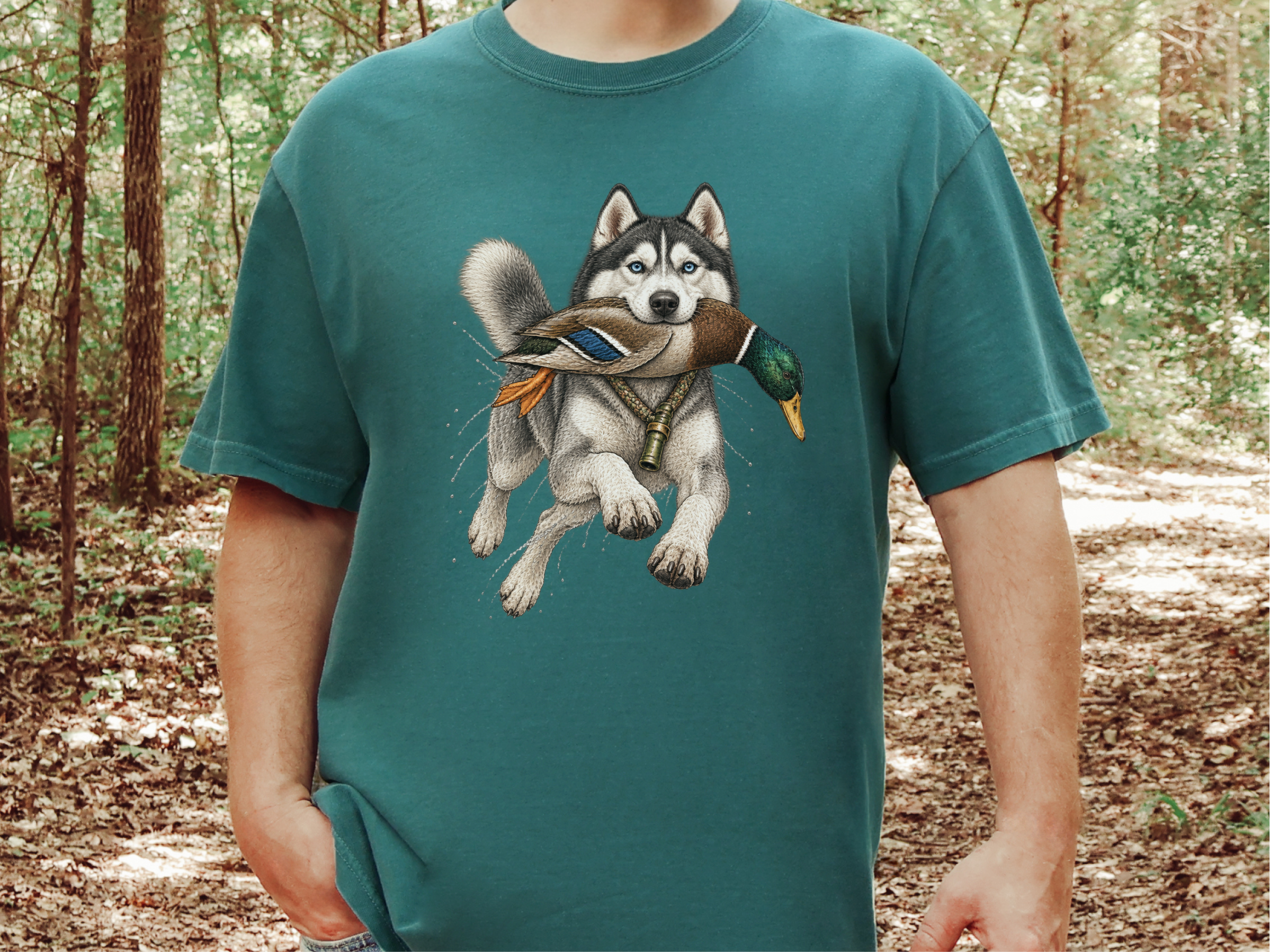 Siberian Husky Mallard Duck doodle dog shirt - photo 7