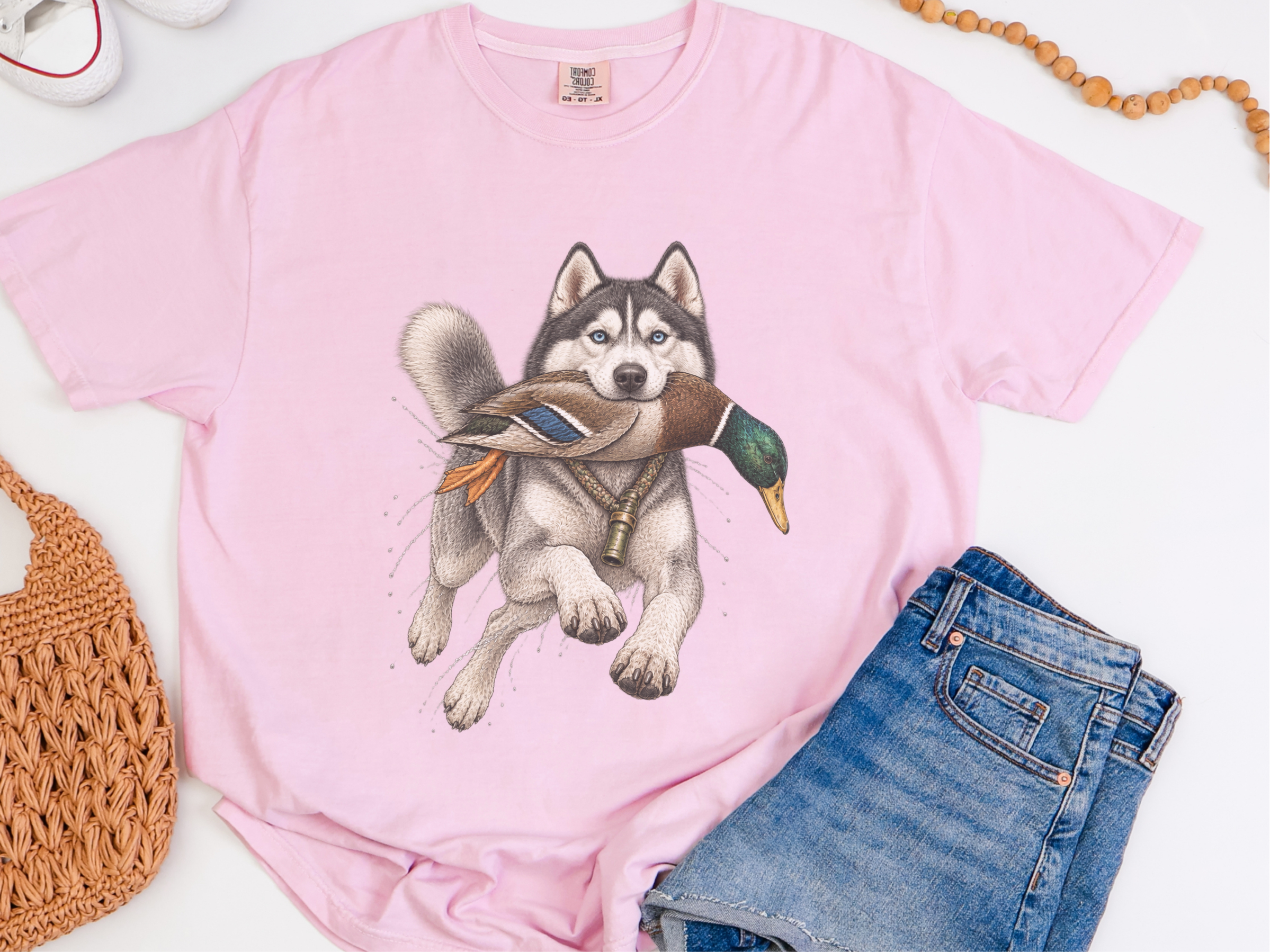 Siberian Husky Mallard Duck doodle dog shirt - photo 3