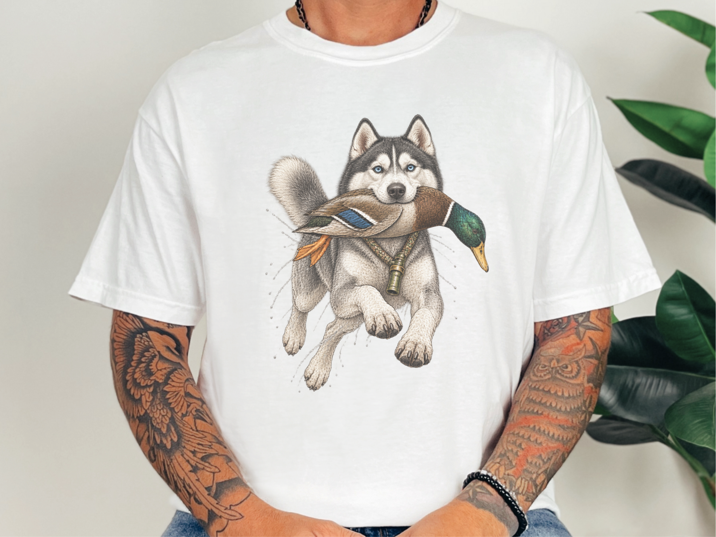 Siberian Husky Mallard Duck doodle dog shirt - photo 1