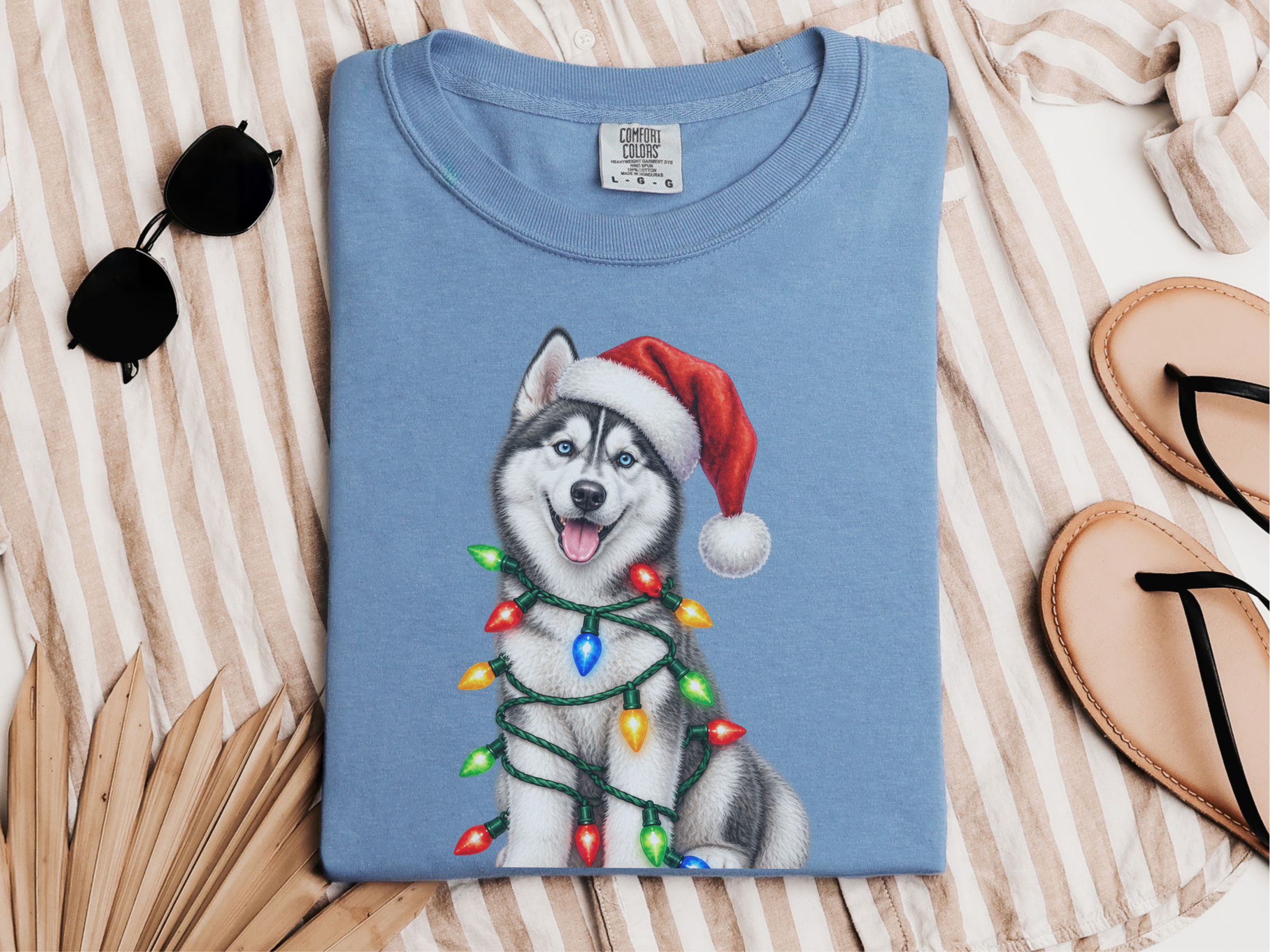 Husky Wrapped In Christmas Lights doodle dog shirt - photo 6