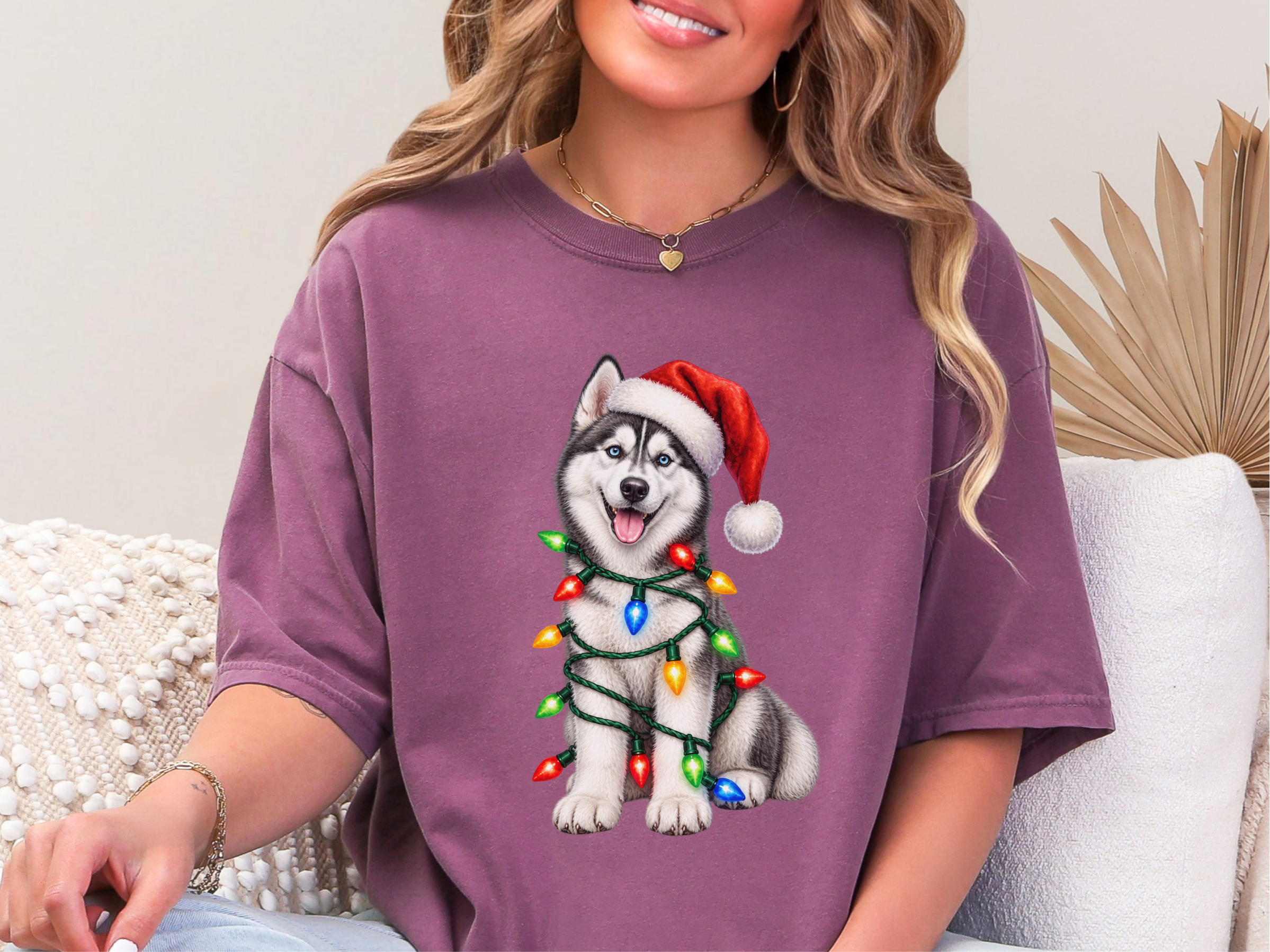 Husky Wrapped In Christmas Lights doodle dog shirt - photo 5