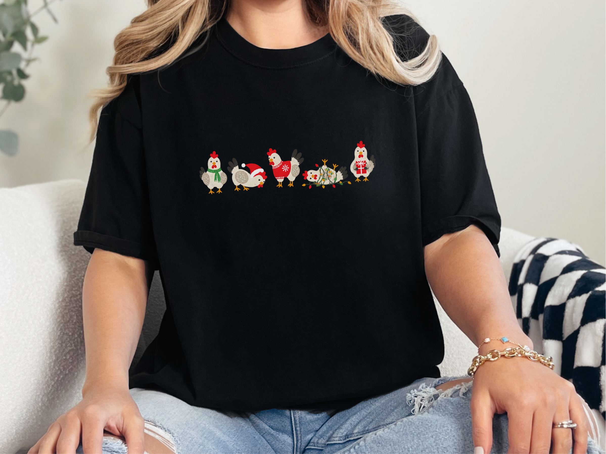 Festive Christmas Lineup Chickens funny shirt - photo 1