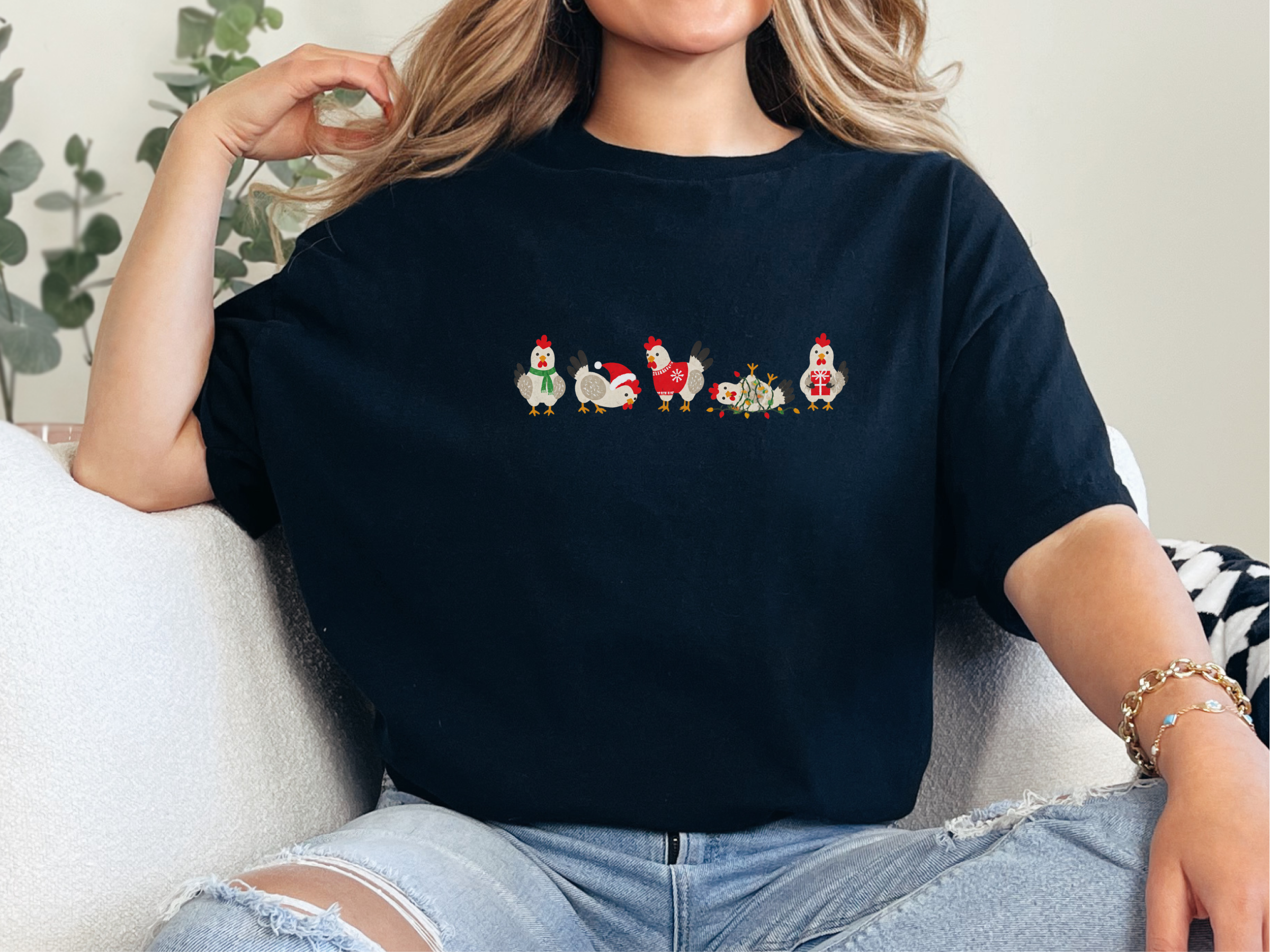 Festive Christmas Lineup Chickens funny shirt - photo 3