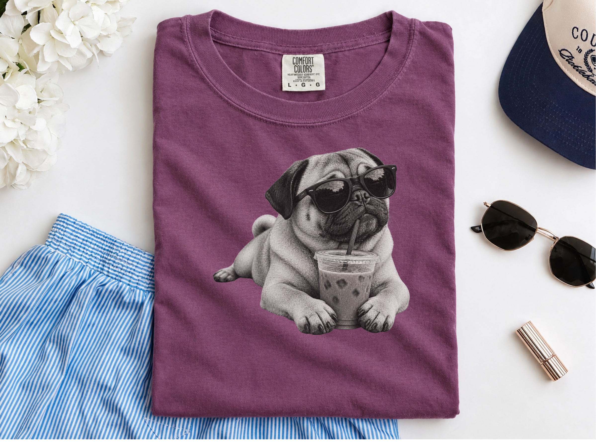 Cool Pug Drinking Iced Coffee doodle dog shirt - photo 6