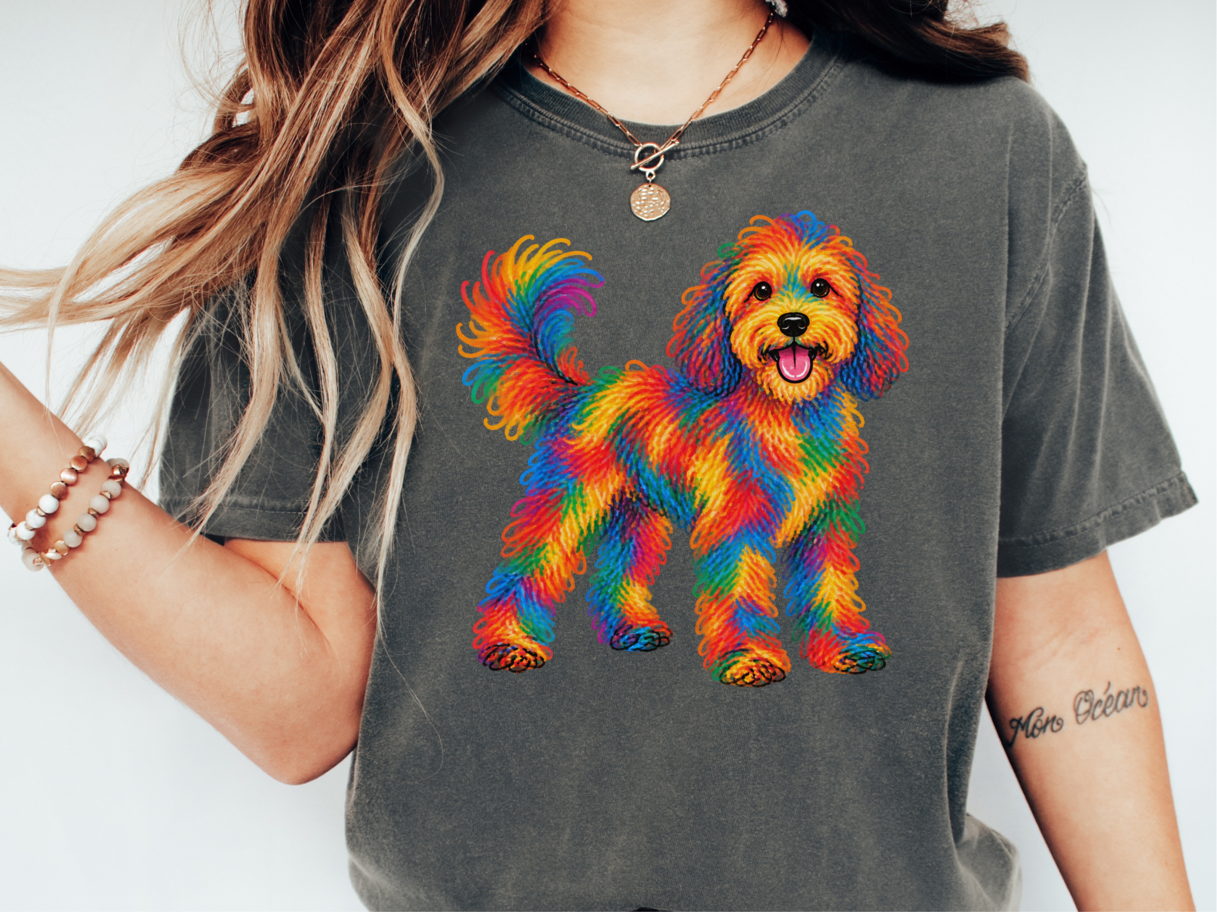 Rainbow Scribble Cavapoo Dog doodle dog shirt - photo 2