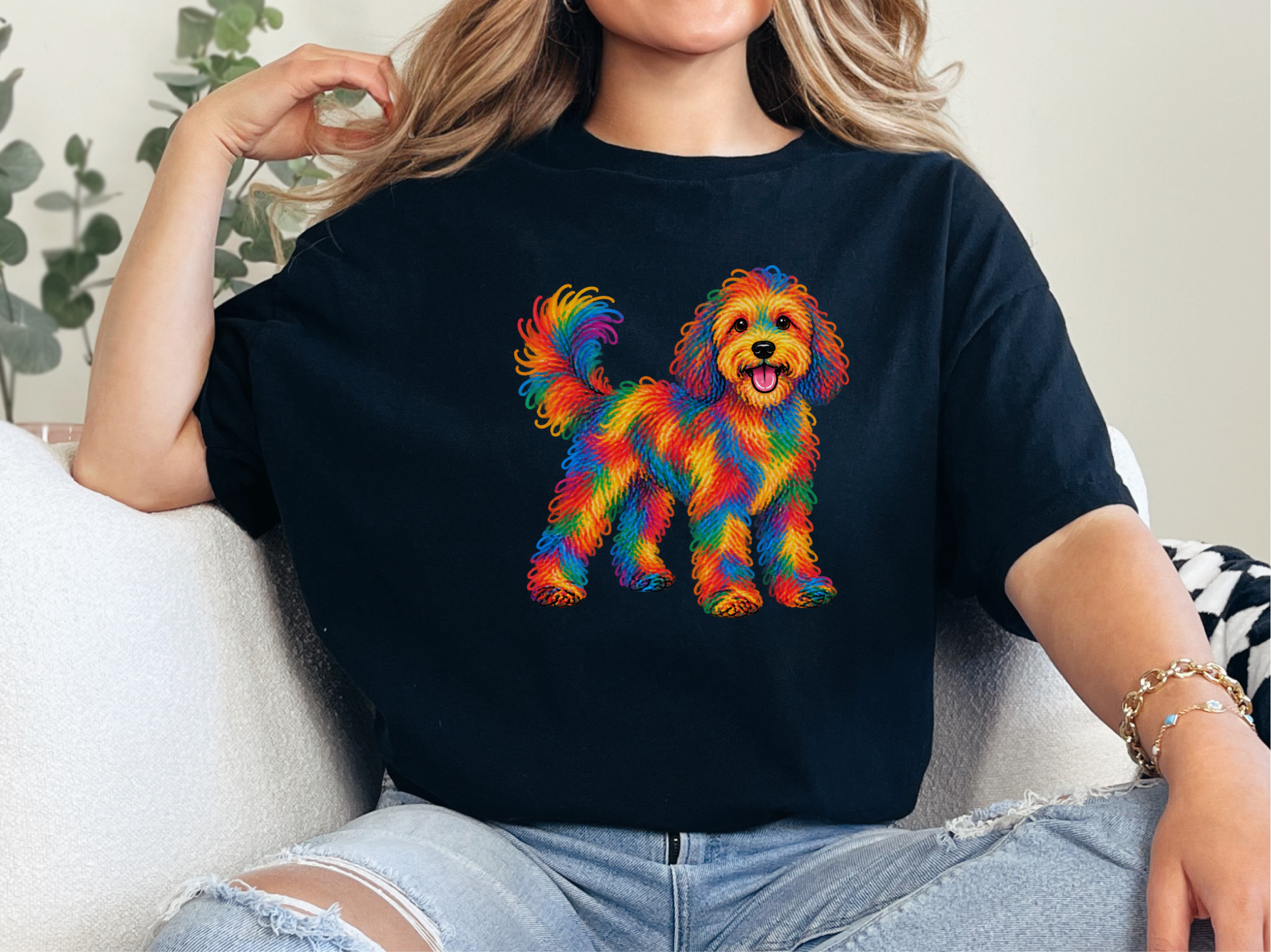 Rainbow Scribble Cavapoo Dog doodle dog shirt - photo 3