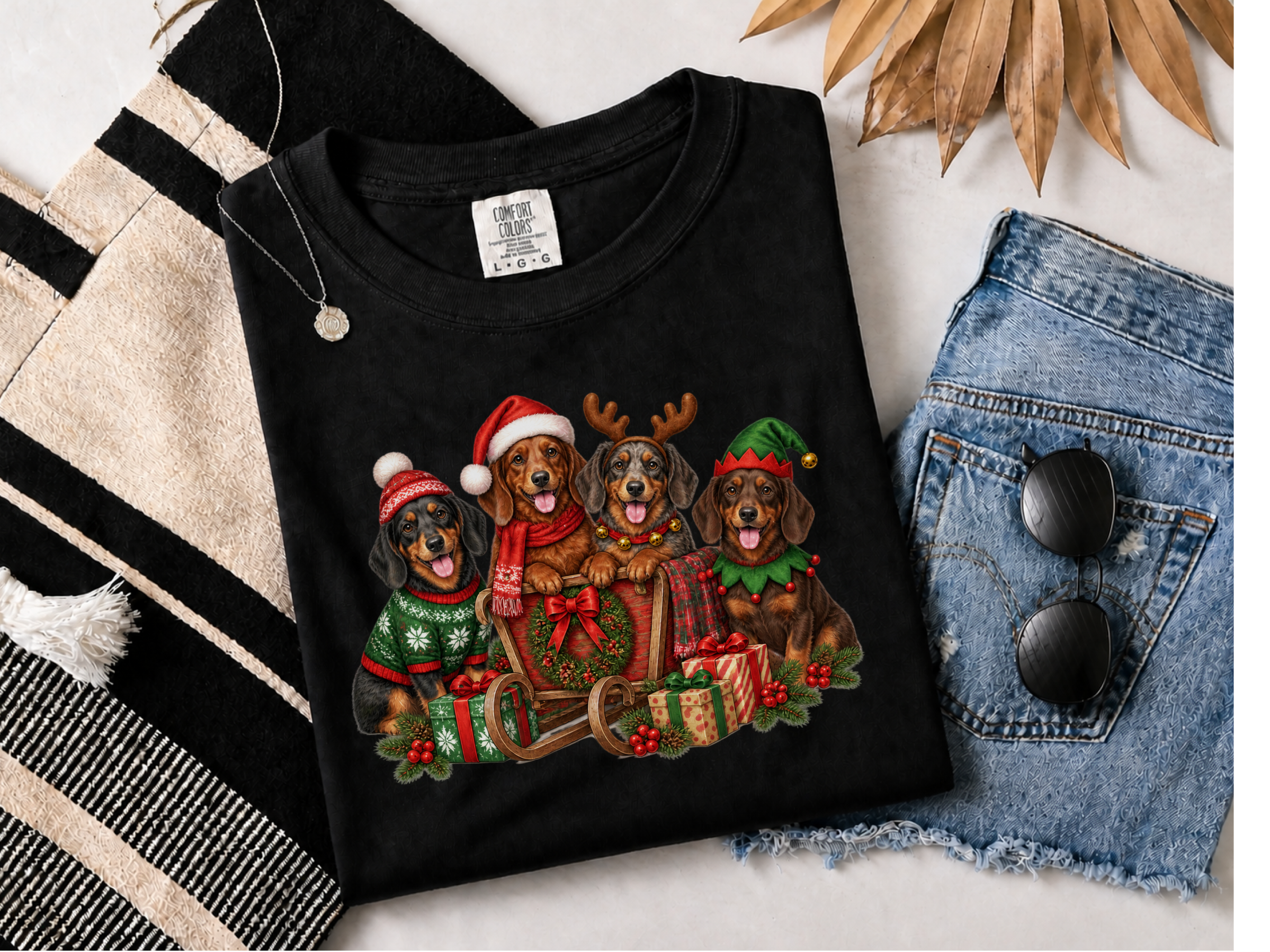 Christmas Dachshund Dogs Sleigh