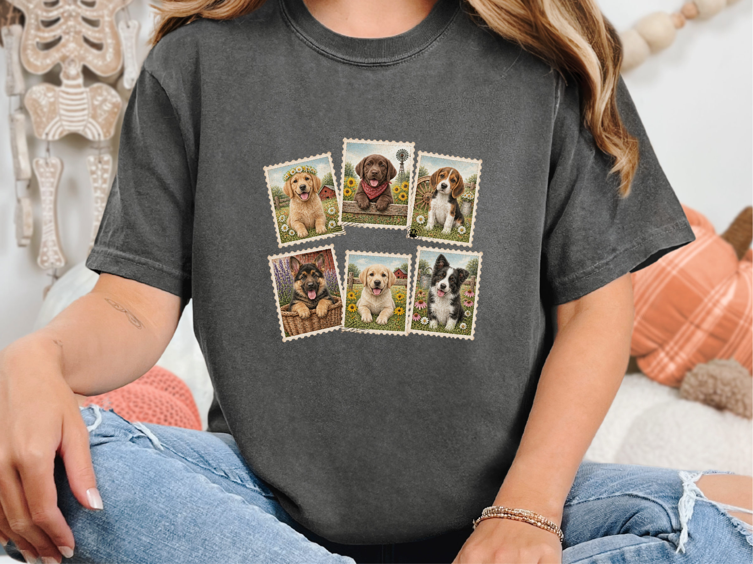 Country Dog Postage Stamps funny shirt - photo 5