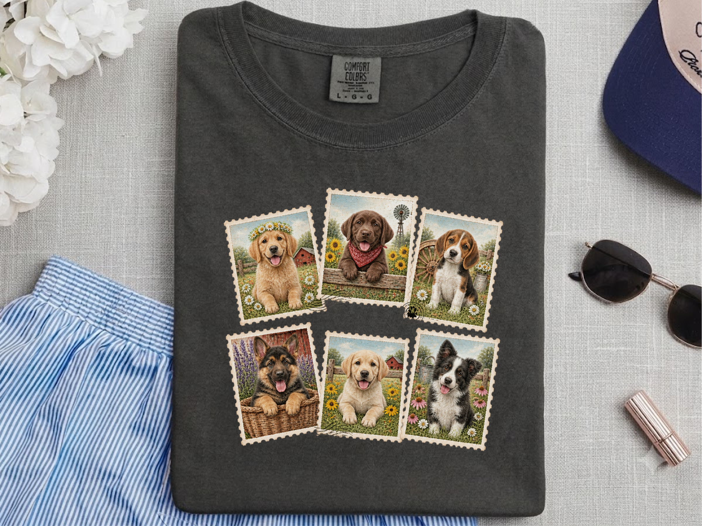 Country Dog Postage Stamps funny shirt - photo 4