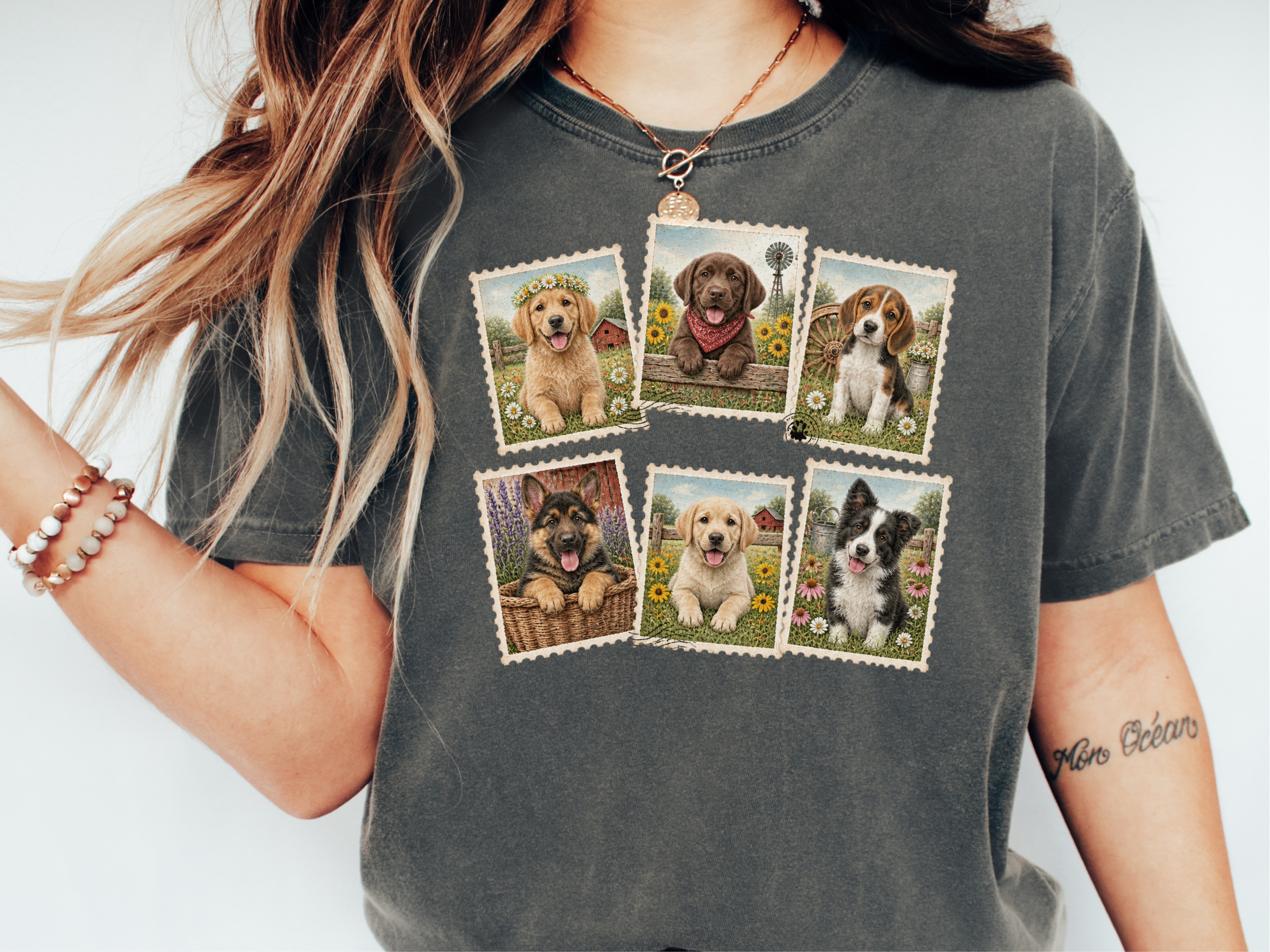Country Dog Postage Stamps funny shirt - photo 1