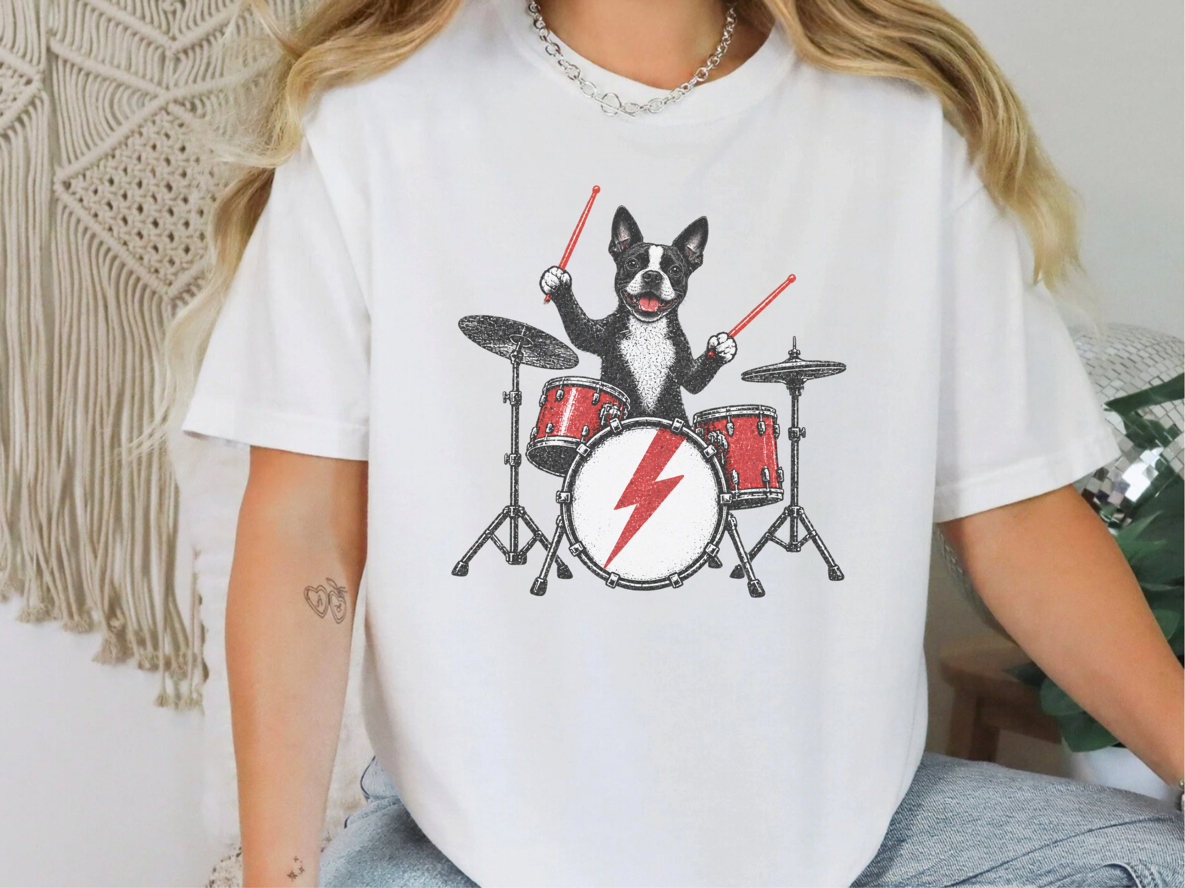 Boston Terrier Drummer Rock Star doodle dog shirt - photo 1