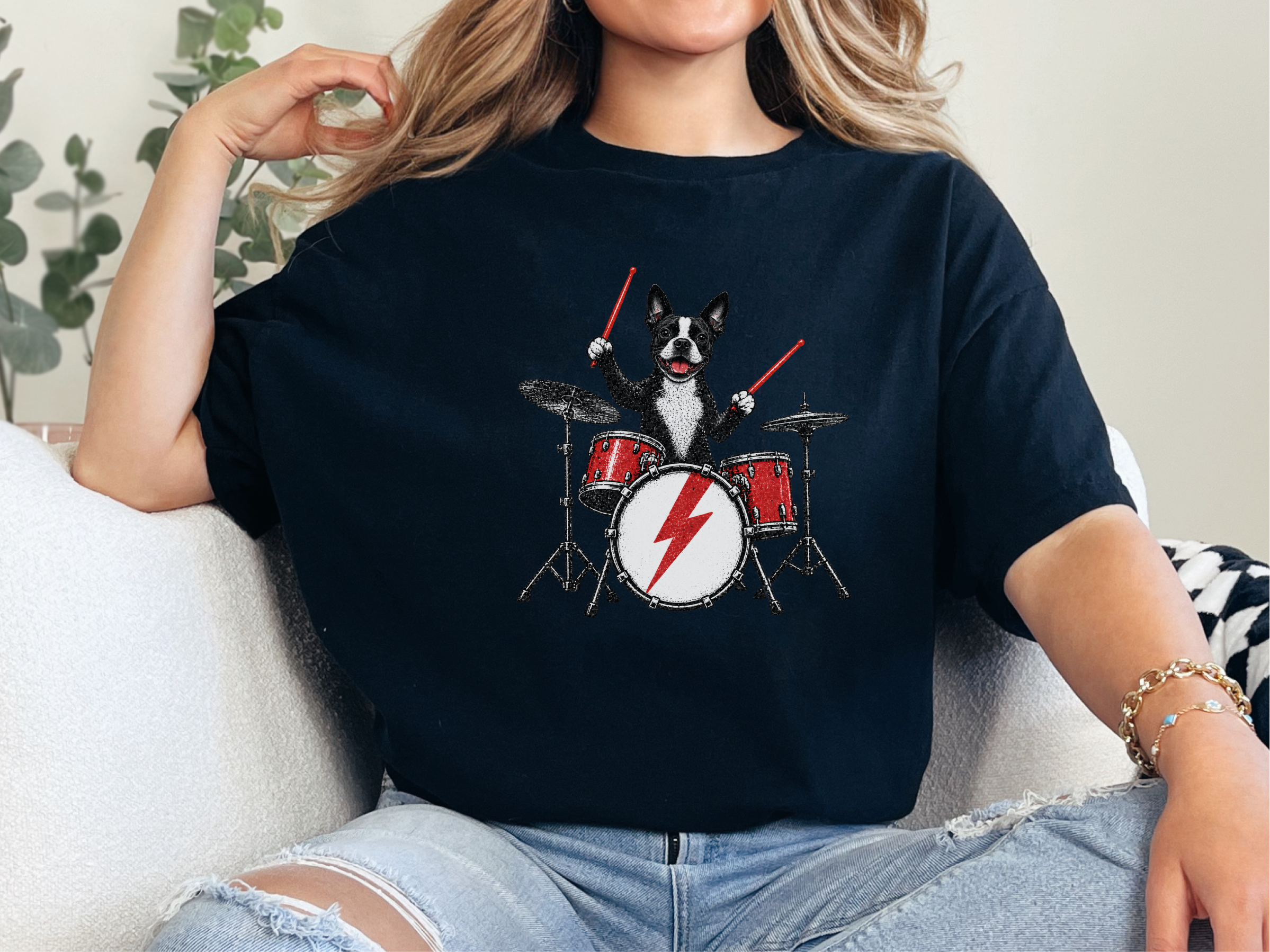Boston Terrier Drummer Rock Star doodle dog shirt - photo 3