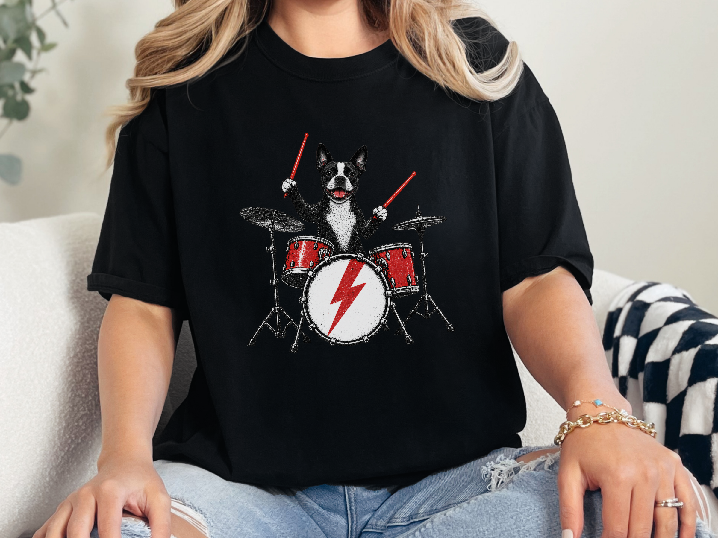 Boston Terrier Drummer Rock Star doodle dog shirt - photo 2
