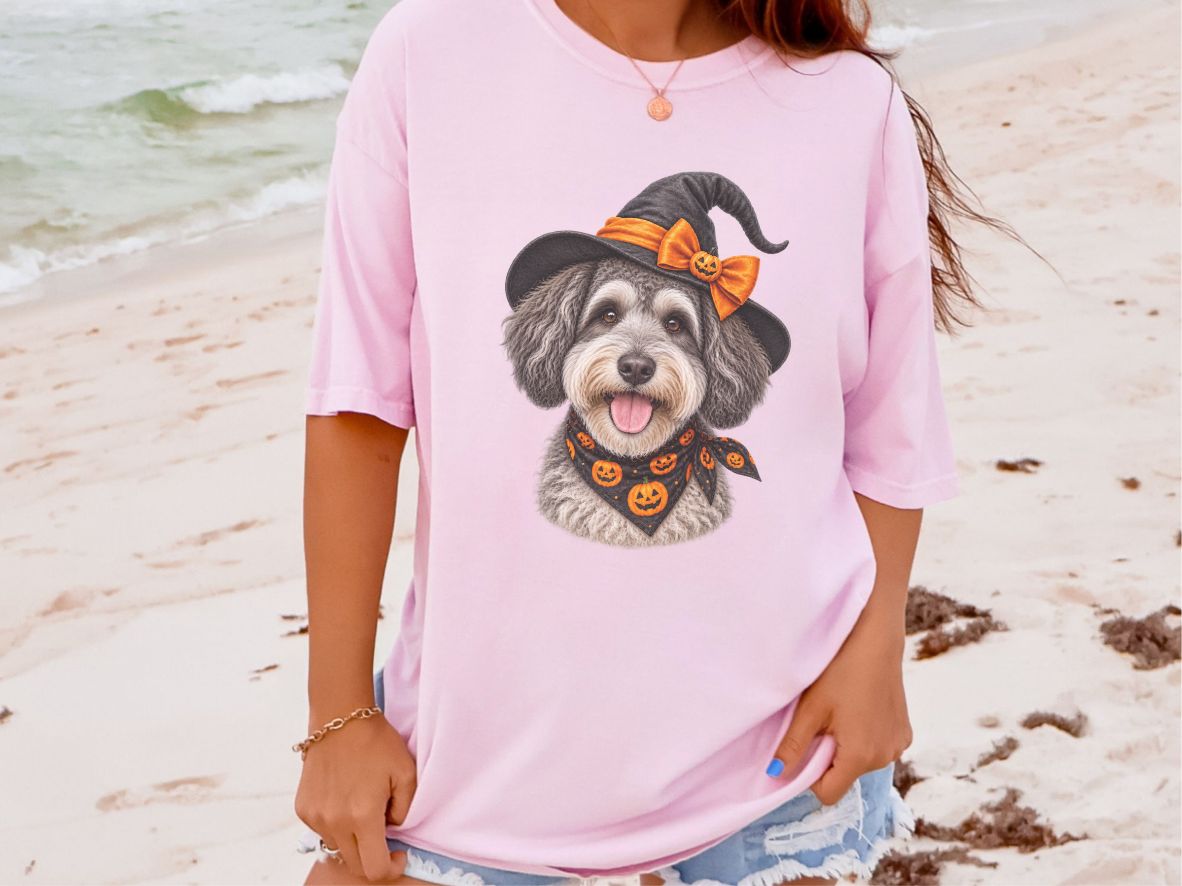 Schnoodle Witch Halloween Portrait doodle dog shirt - photo 6