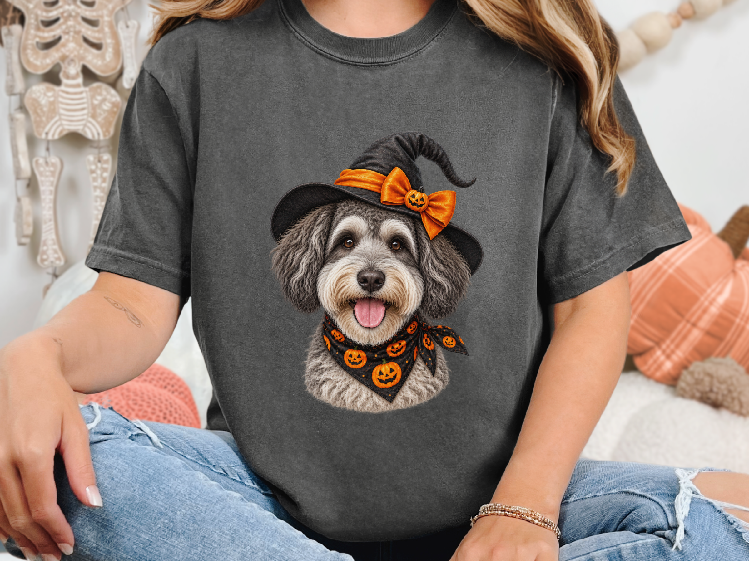 Schnoodle Witch Halloween Portrait doodle dog shirt - photo 3