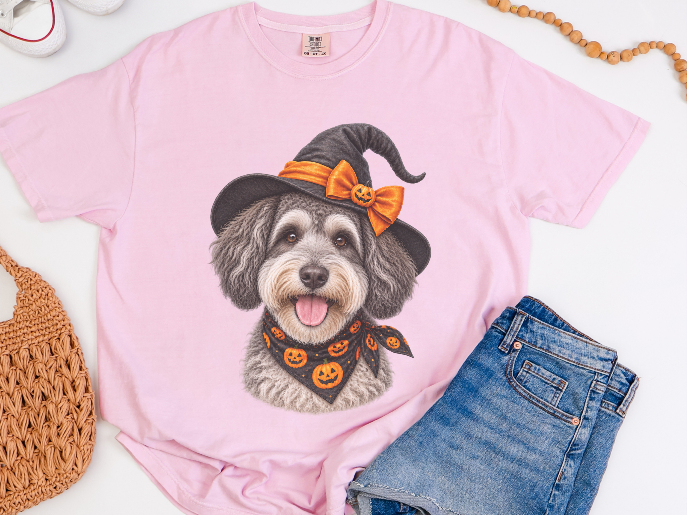 Schnoodle Witch Halloween Portrait doodle dog shirt - photo 5