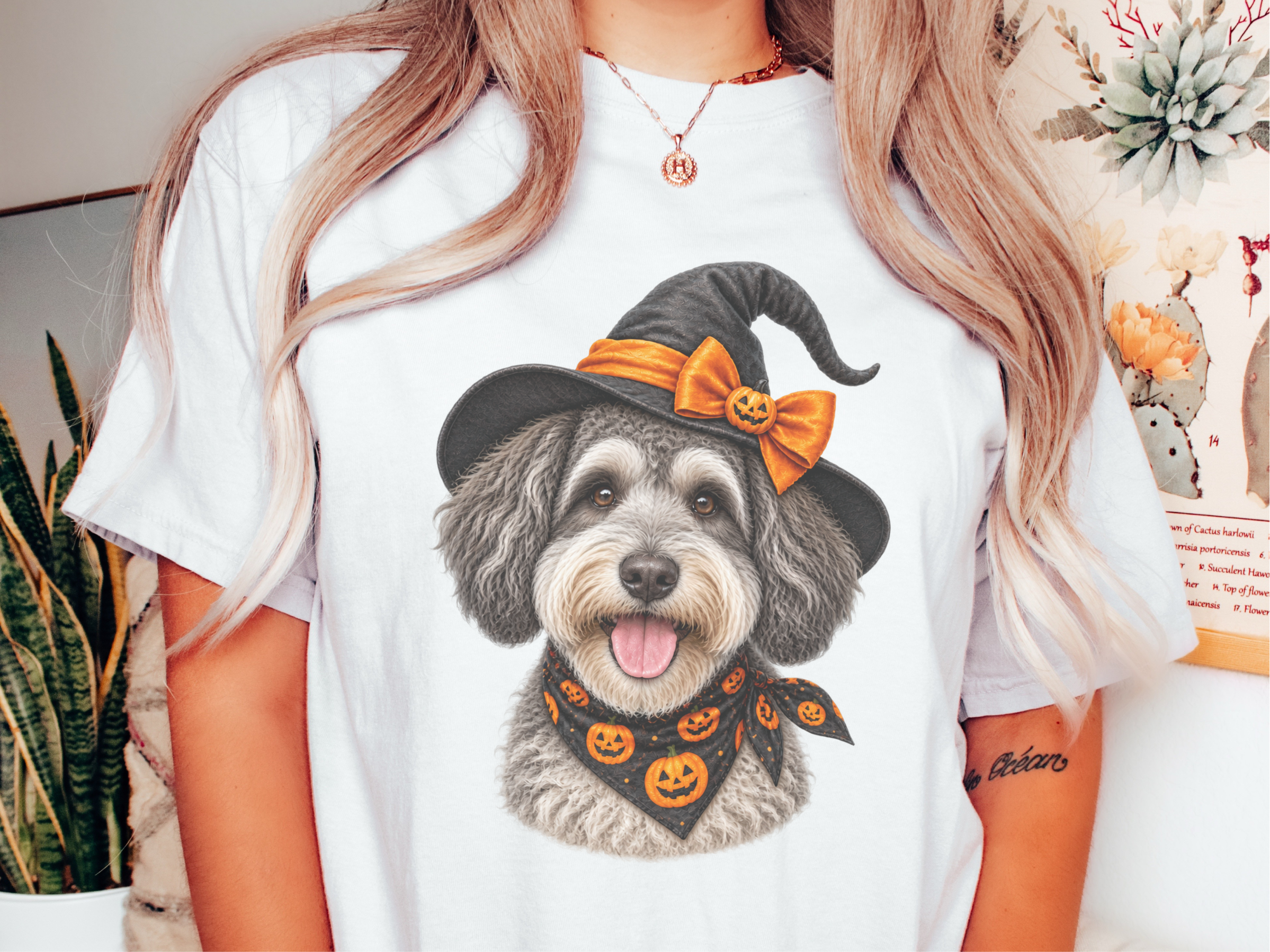 Schnoodle Witch Halloween Portrait doodle dog shirt - photo 1