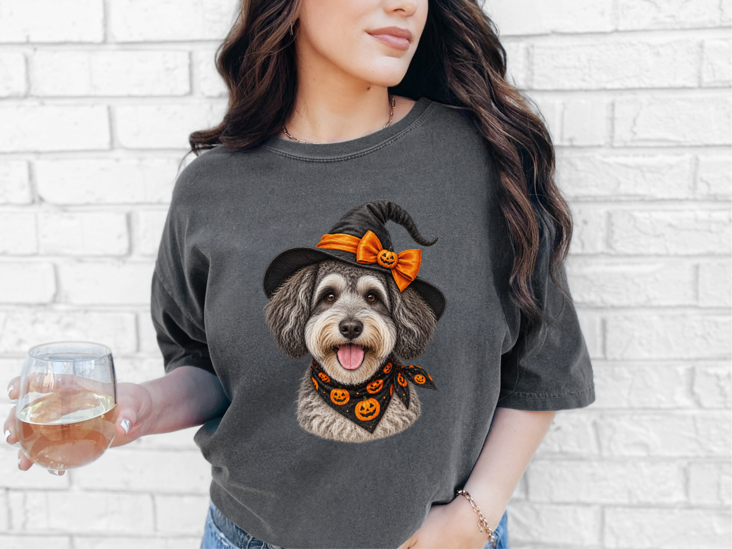Schnoodle Witch Halloween Portrait doodle dog shirt - photo 4