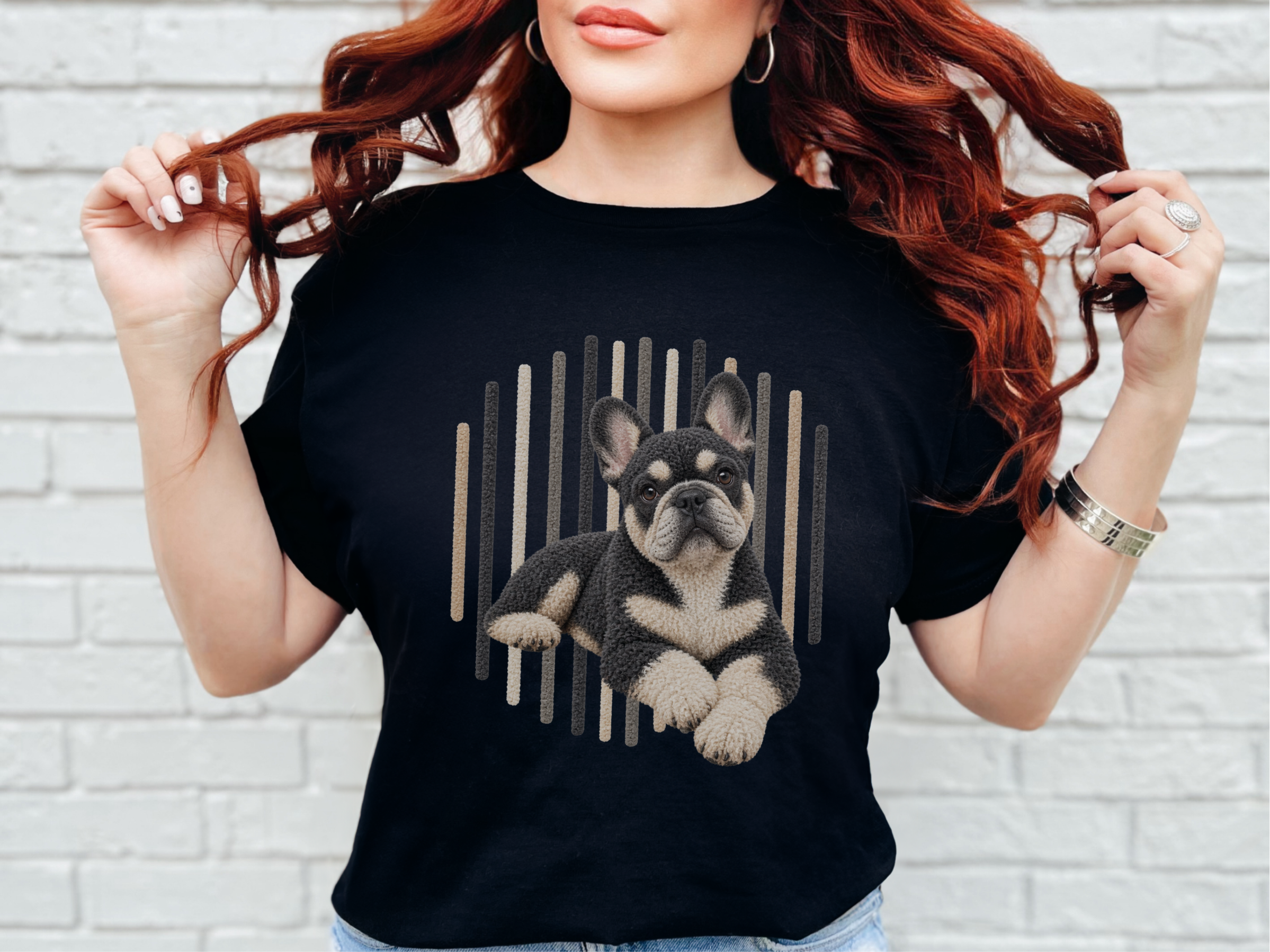 French Bulldog Vertical Lines doodle dog shirt - photo 2