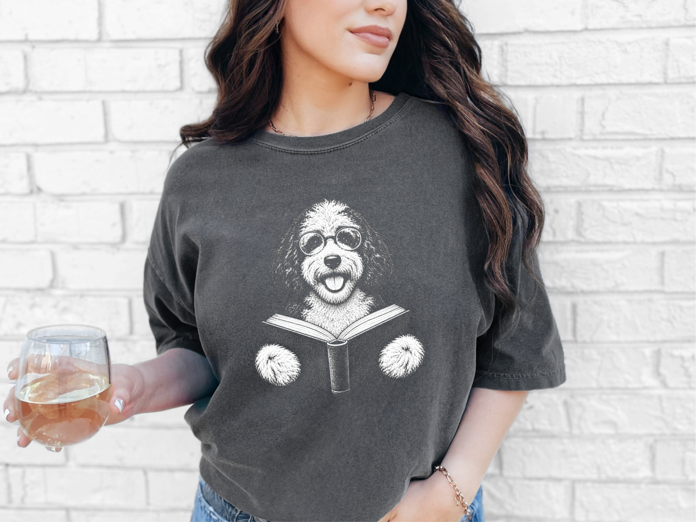 Sheepadoodle Reading A Book doodle dog shirt - photo 4