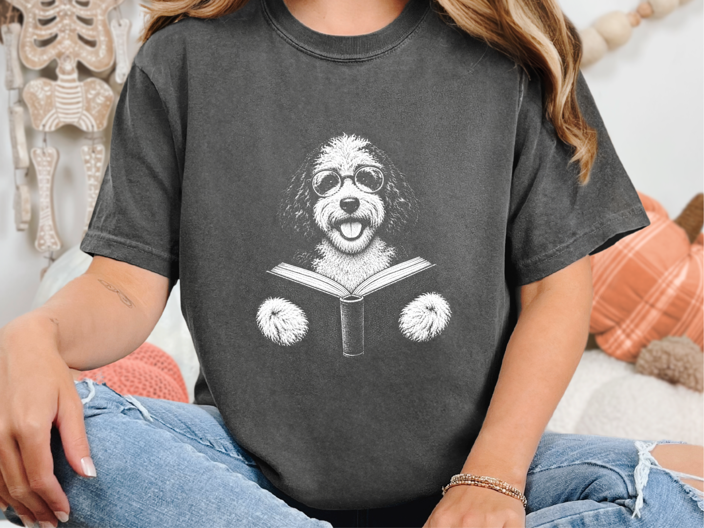 Sheepadoodle Reading A Book Vintage Library Shirt