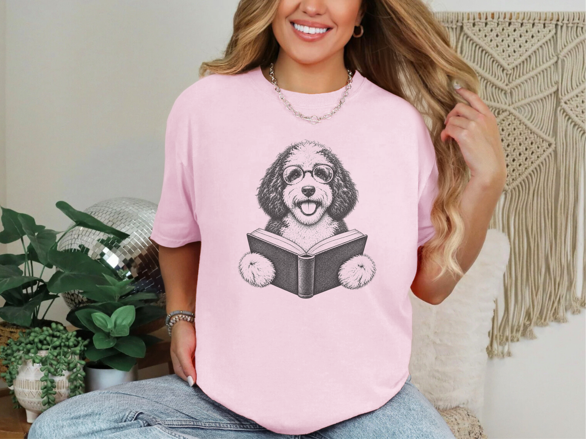 Sheepadoodle Reading A Book doodle dog shirt - photo 6