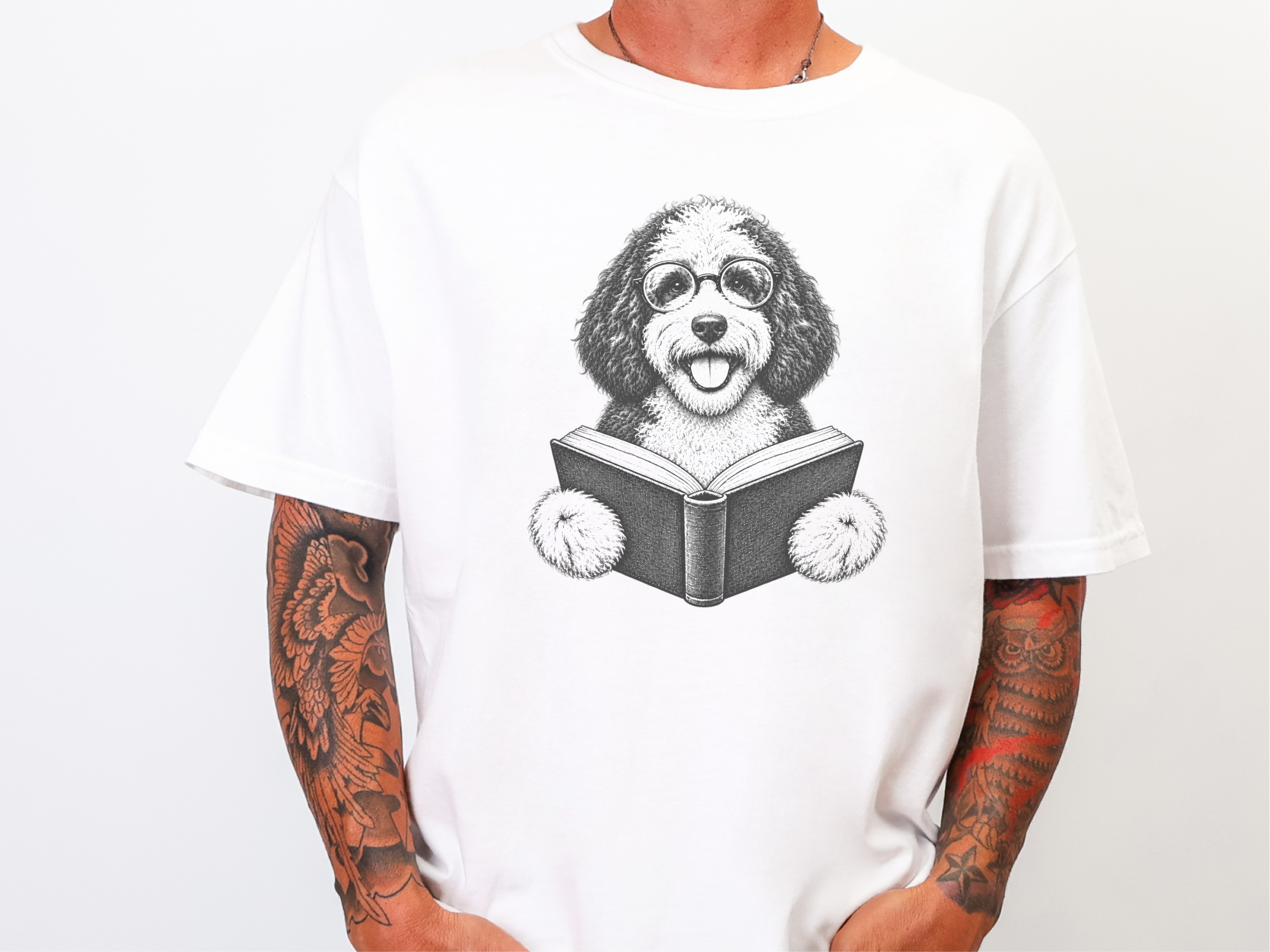 Sheepadoodle Reading A Book doodle dog shirt - photo 1