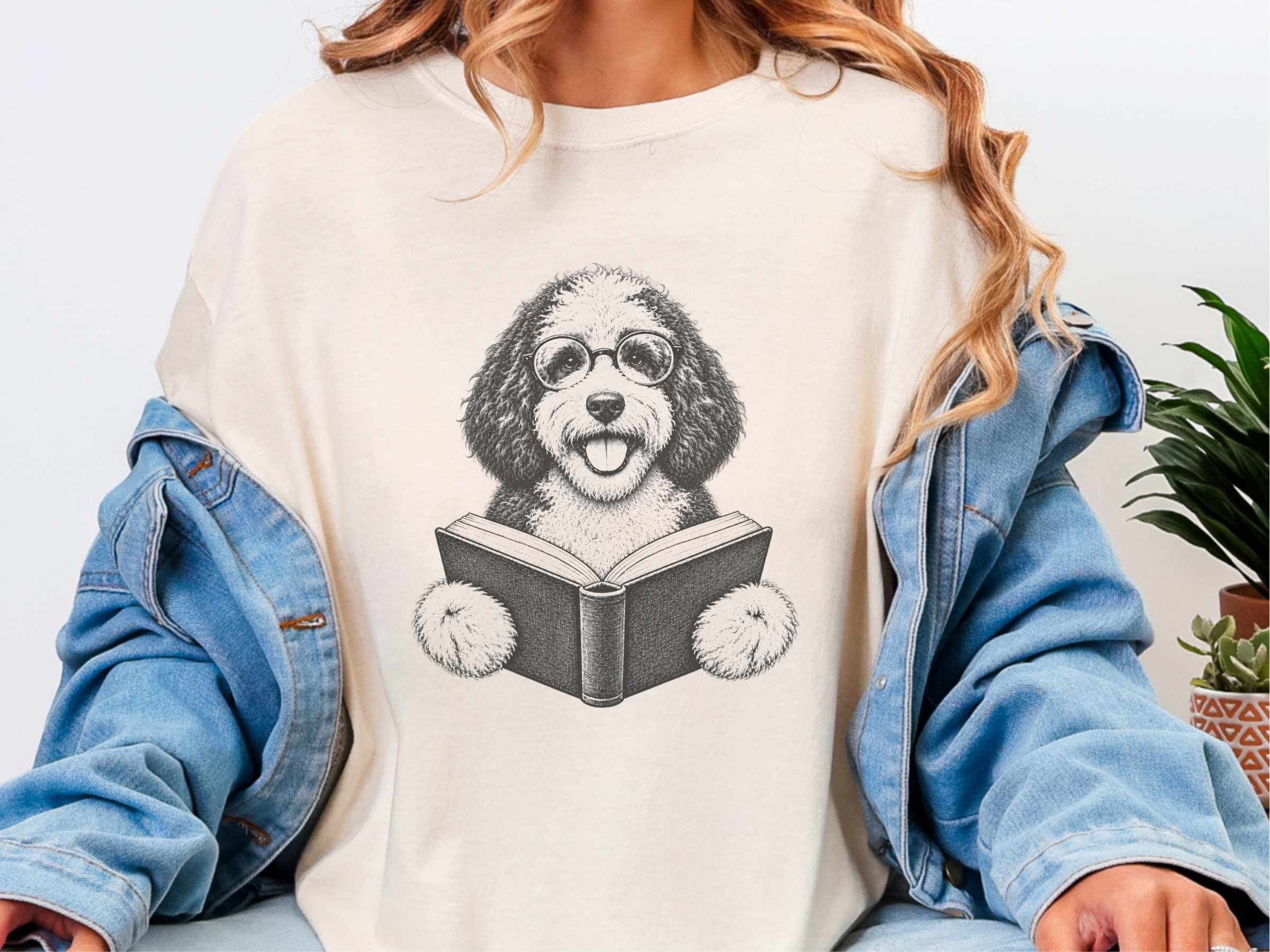 Sheepadoodle Reading A Book doodle dog shirt - photo 8