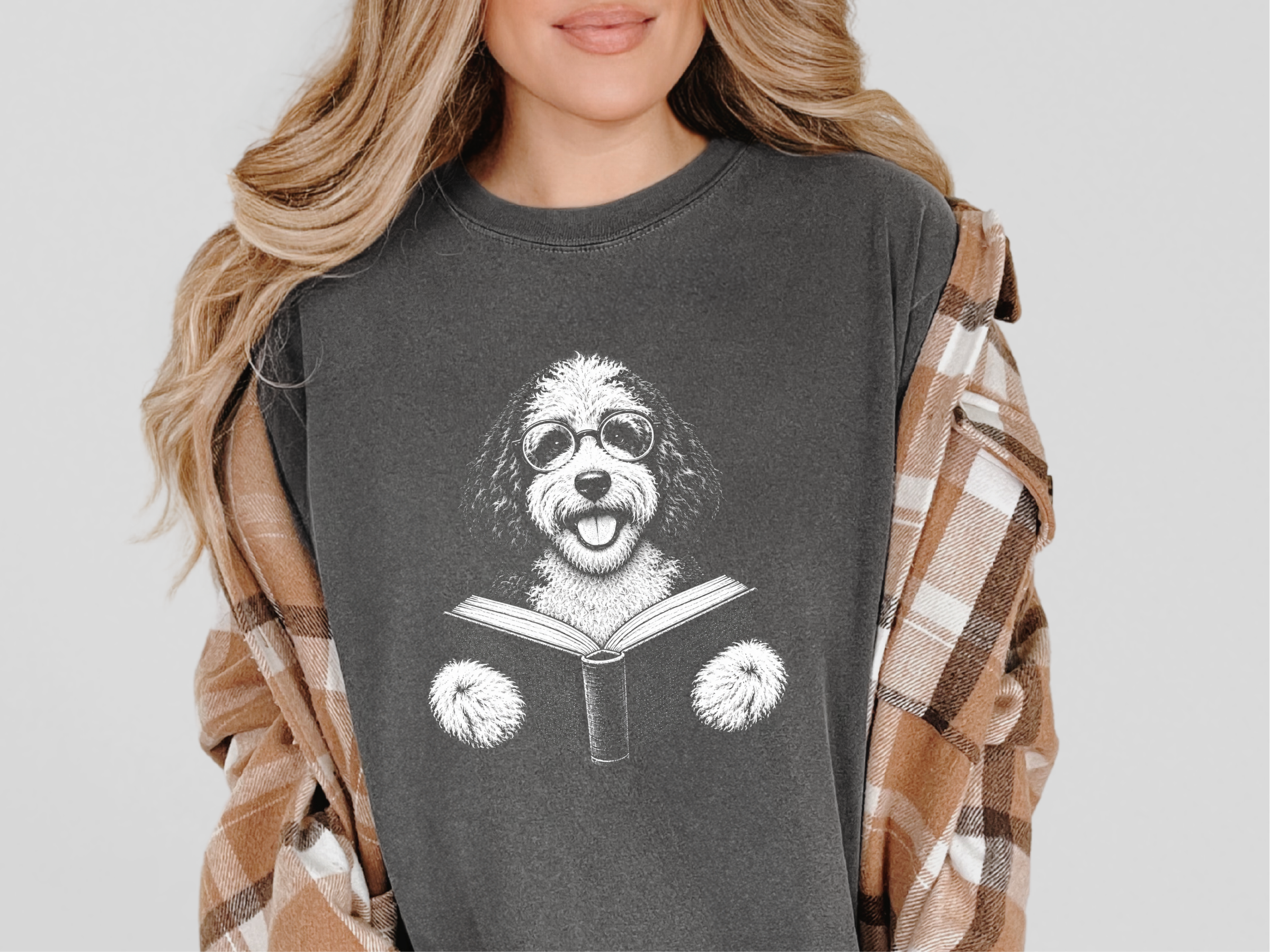 Sheepadoodle Reading A Book doodle dog shirt - photo 3