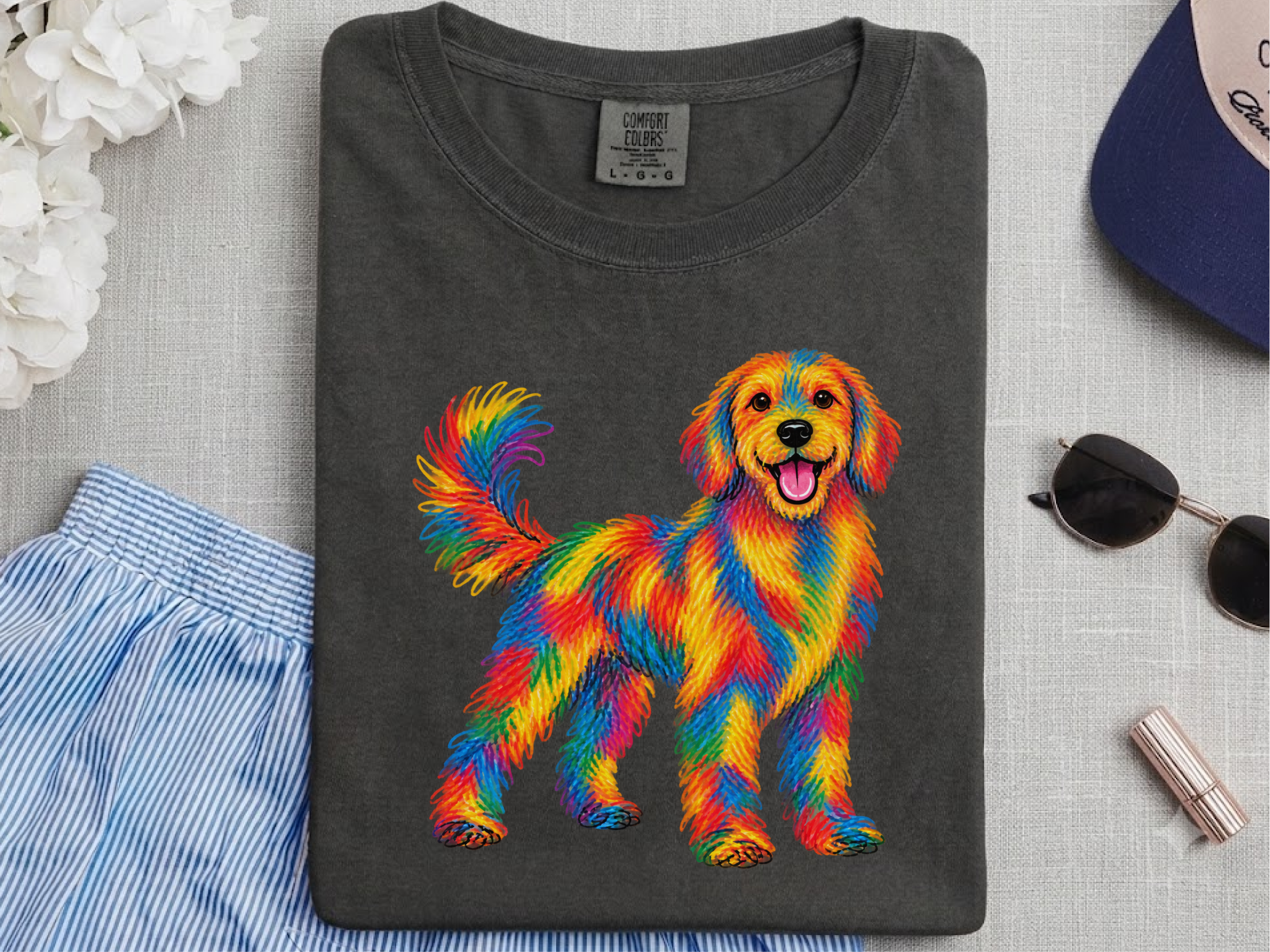 Rainbow Crayon Golden Retriever doodle dog shirt - photo 6
