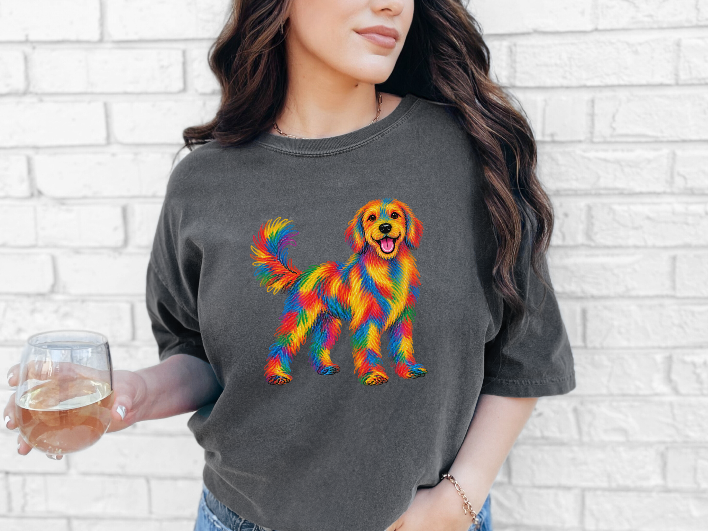 Rainbow Crayon Golden Retriever doodle dog shirt - photo 7