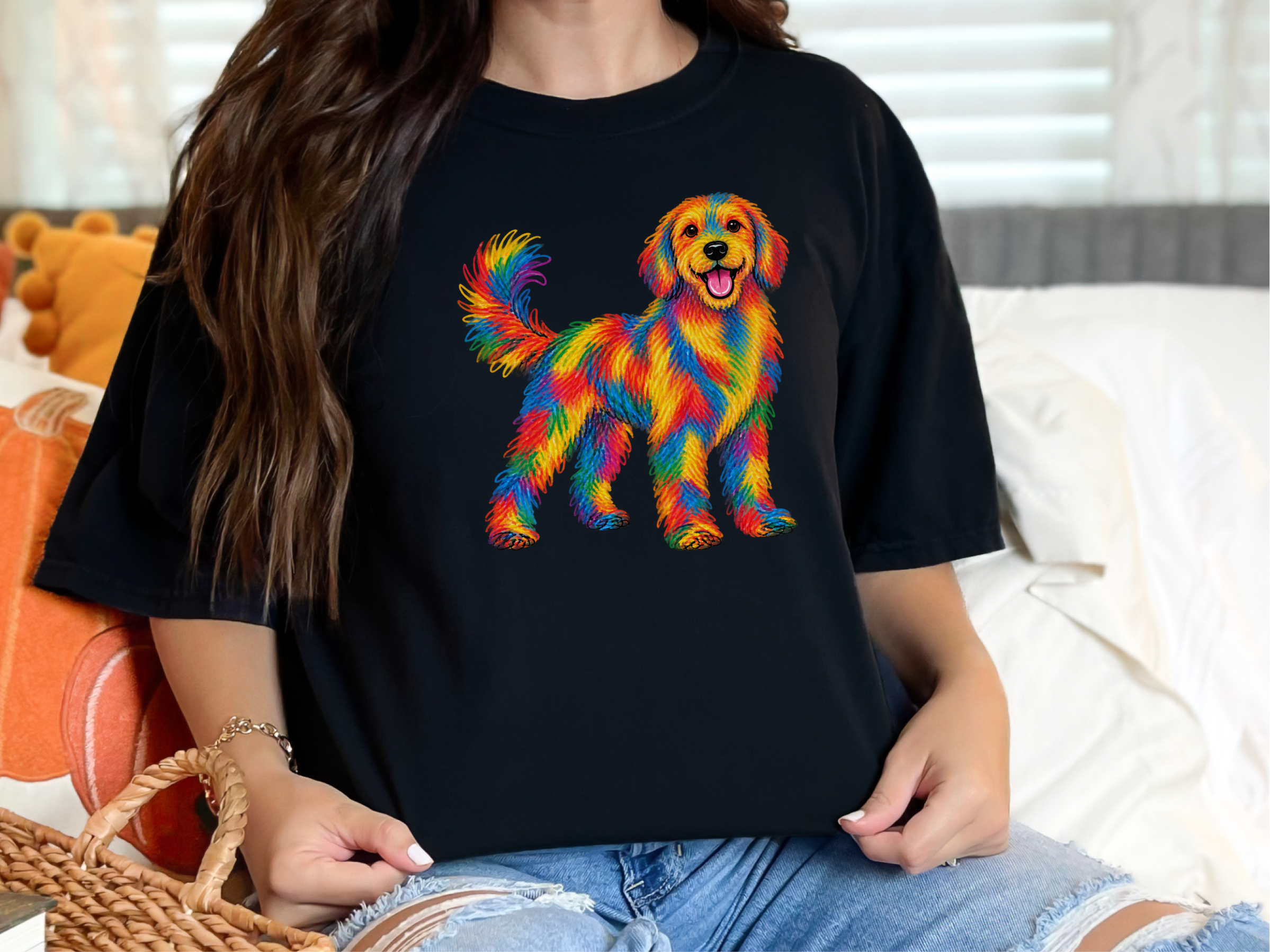 Rainbow Crayon Golden Retriever doodle dog shirt - photo 4