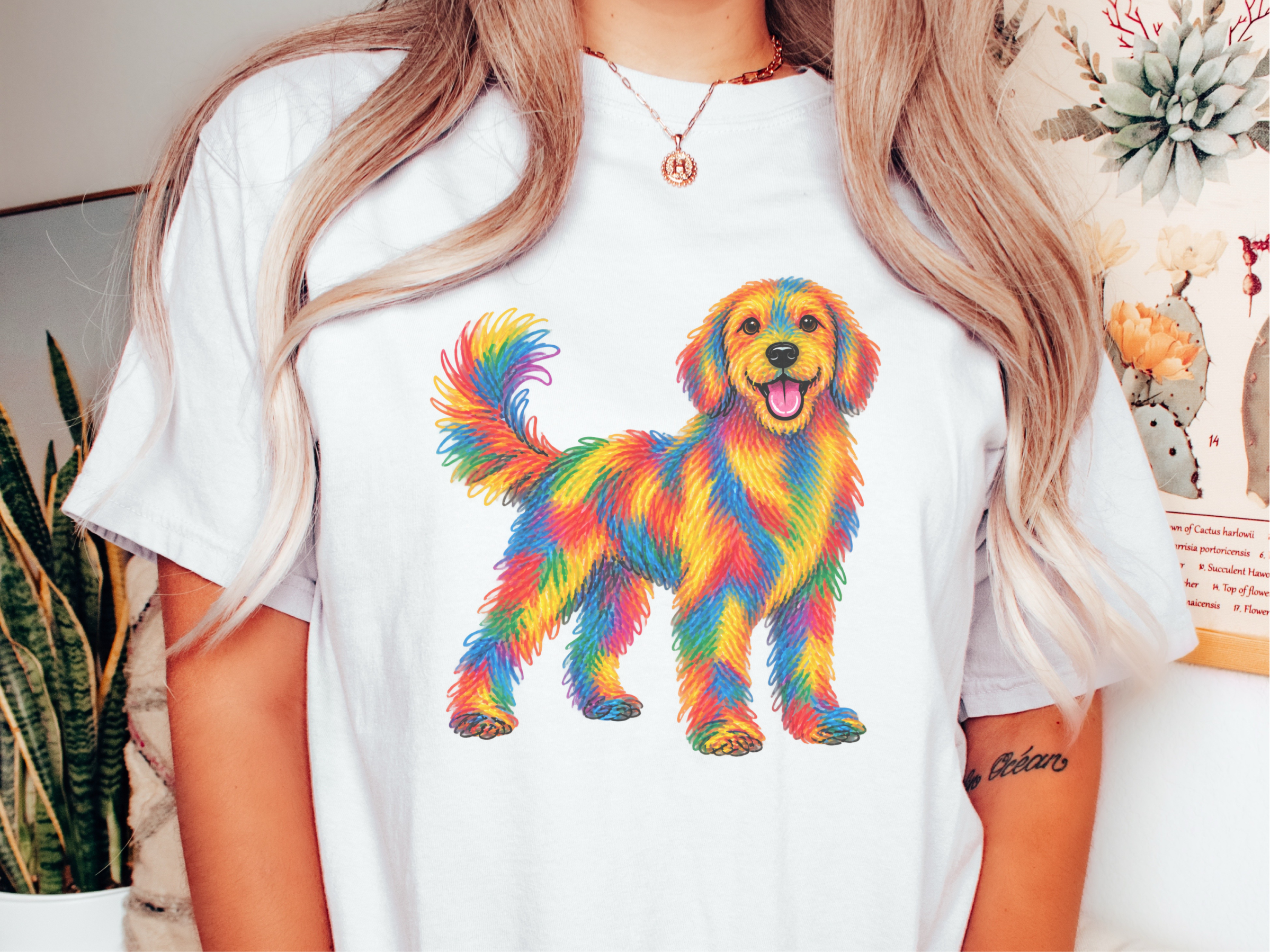 Rainbow Crayon Golden Retriever doodle dog shirt - photo 1