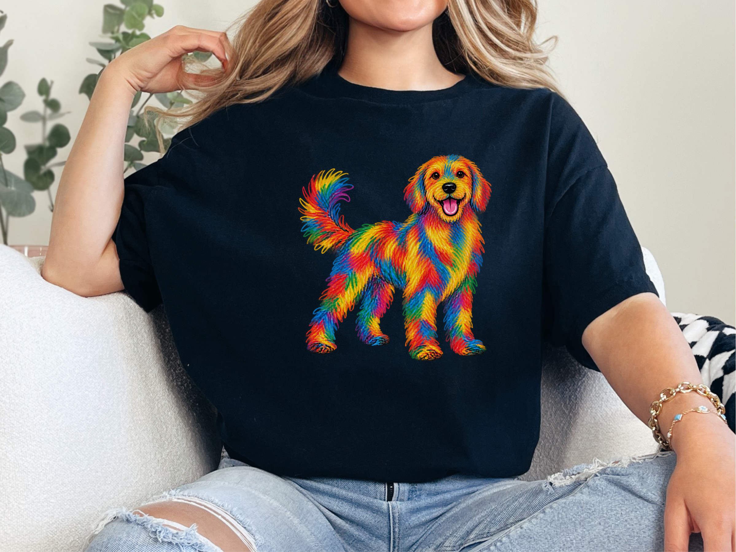 Rainbow Crayon Golden Retriever doodle dog shirt - photo 5