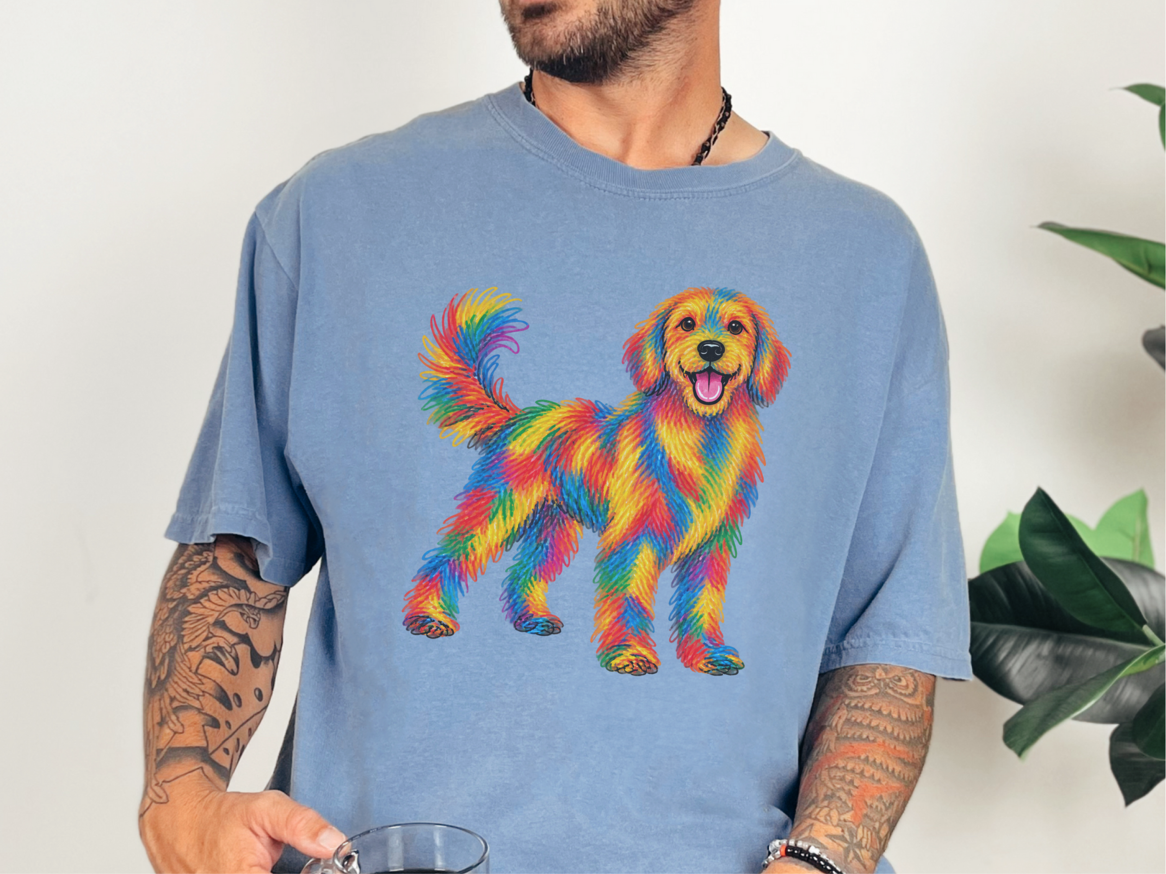 Rainbow Crayon Golden Retriever doodle dog shirt - photo 8