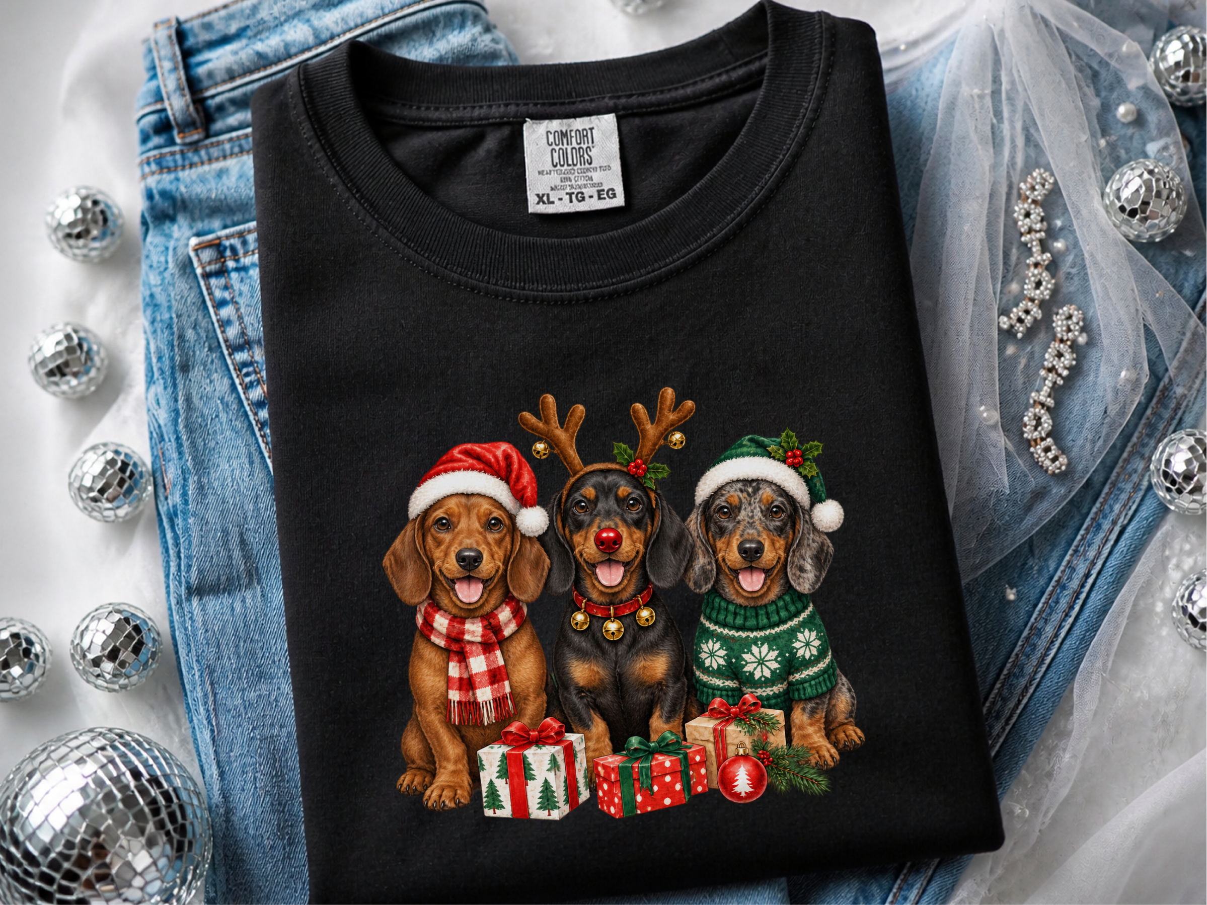 Christmas Dachshund Dogs Trio