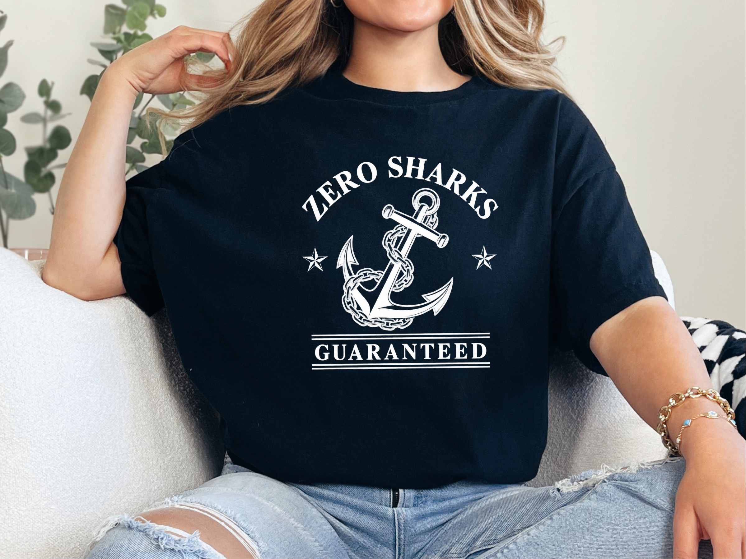 Zero Sharks Guaranteed Anchor Funny Boating Shirt Boat Captain Gift