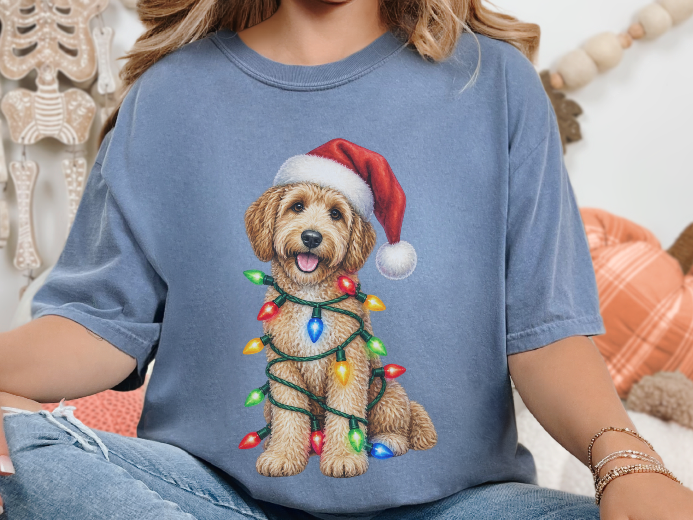 Goldendoodle Christmas Lights Santa Hat - photo 8