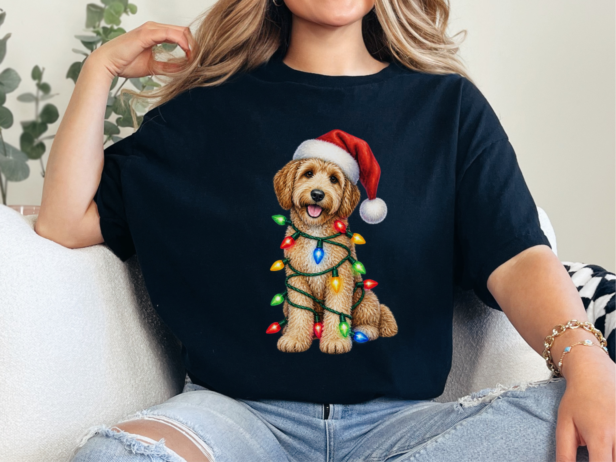 Goldendoodle Christmas Lights Santa Hat - photo 2
