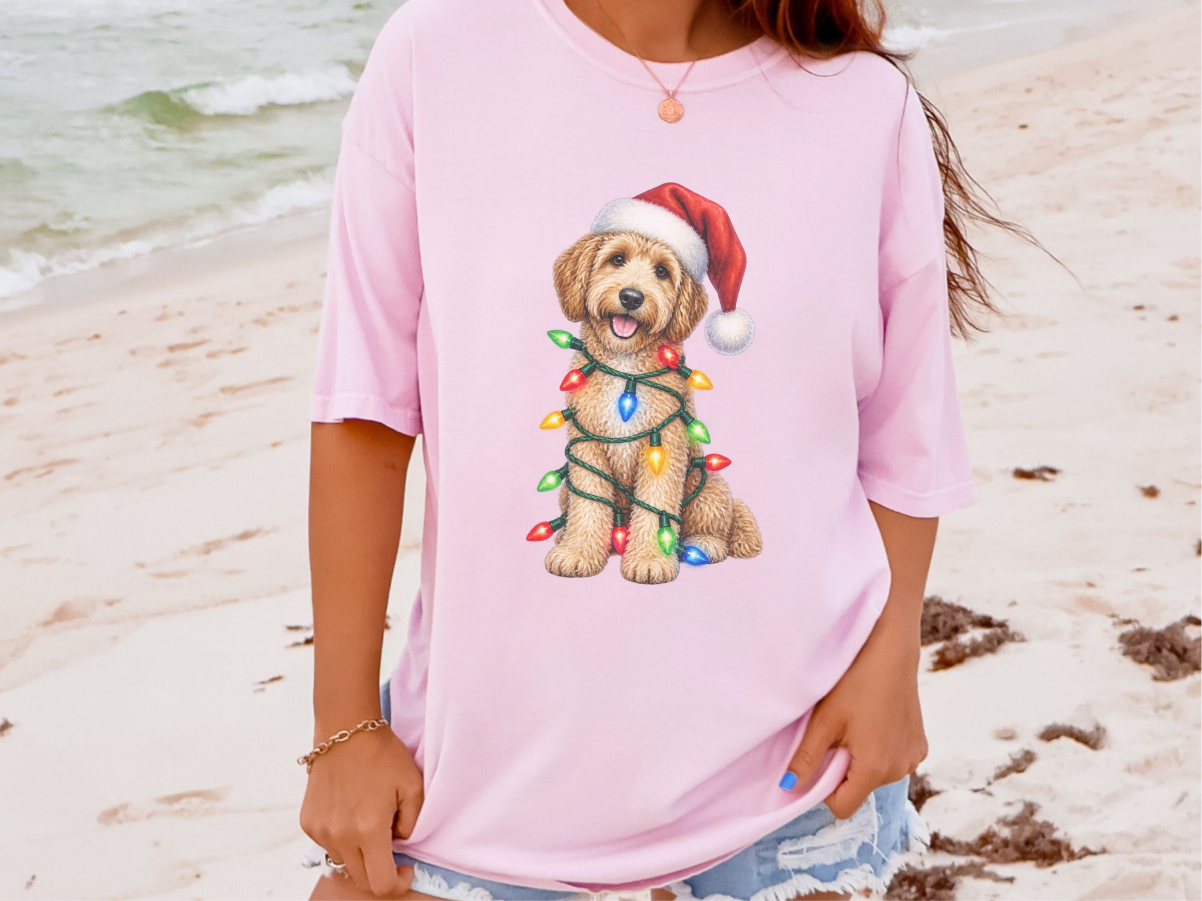 Goldendoodle Christmas Lights Santa Hat - photo 6