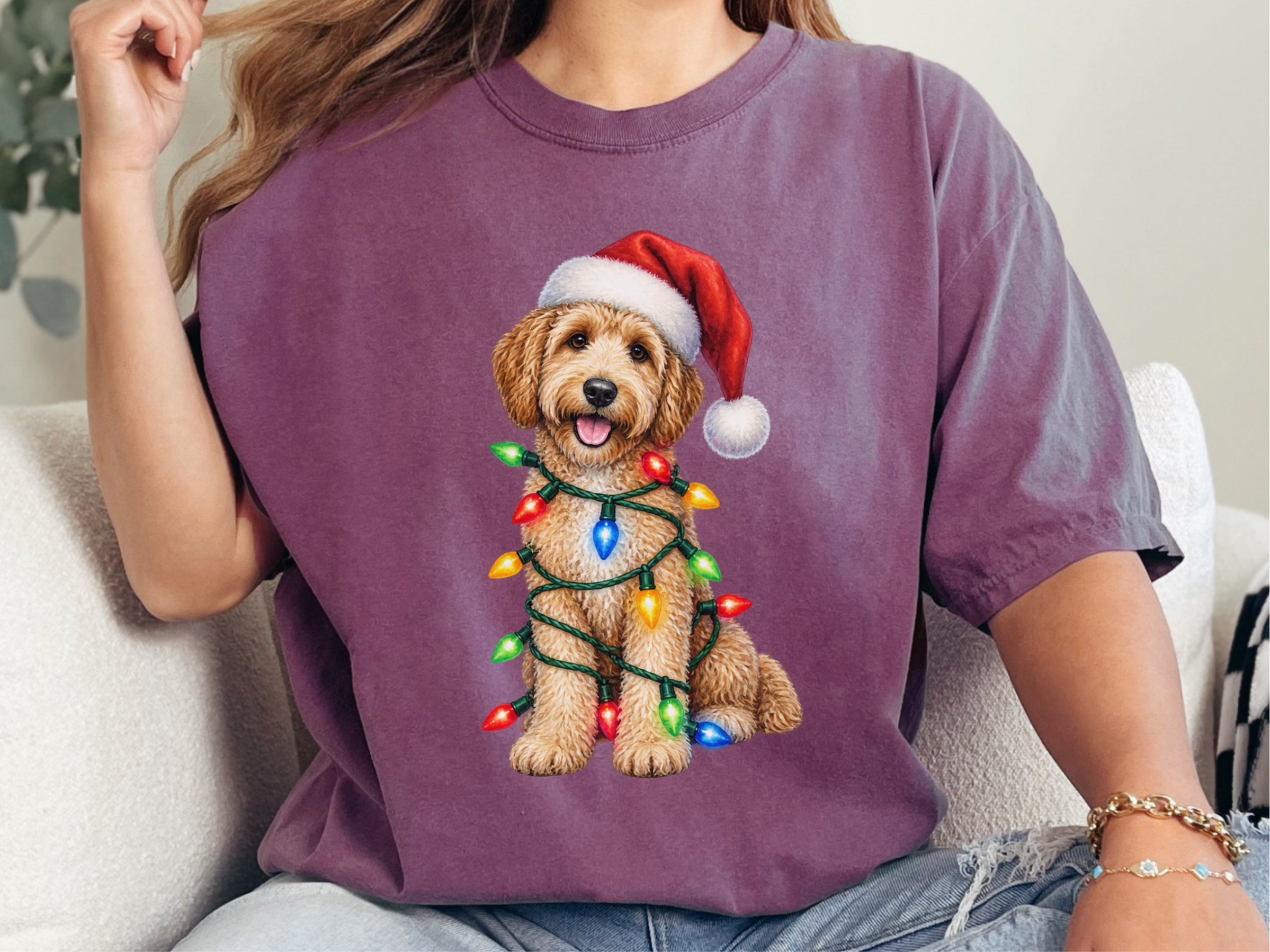 Goldendoodle Christmas Lights Santa Hat - photo 7