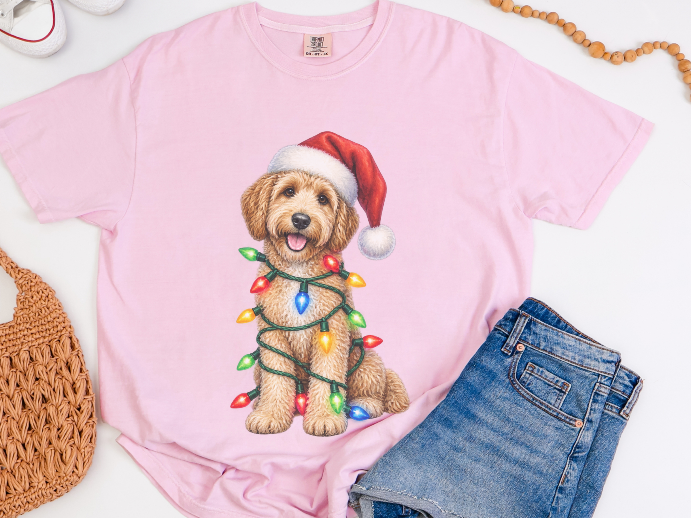 Goldendoodle Christmas Lights Santa Hat - photo 5