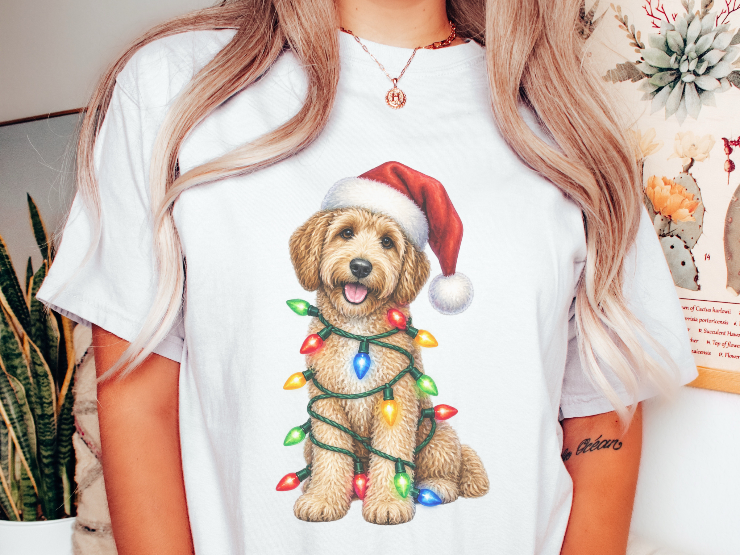 Goldendoodle Christmas Lights Santa Hat - photo 1