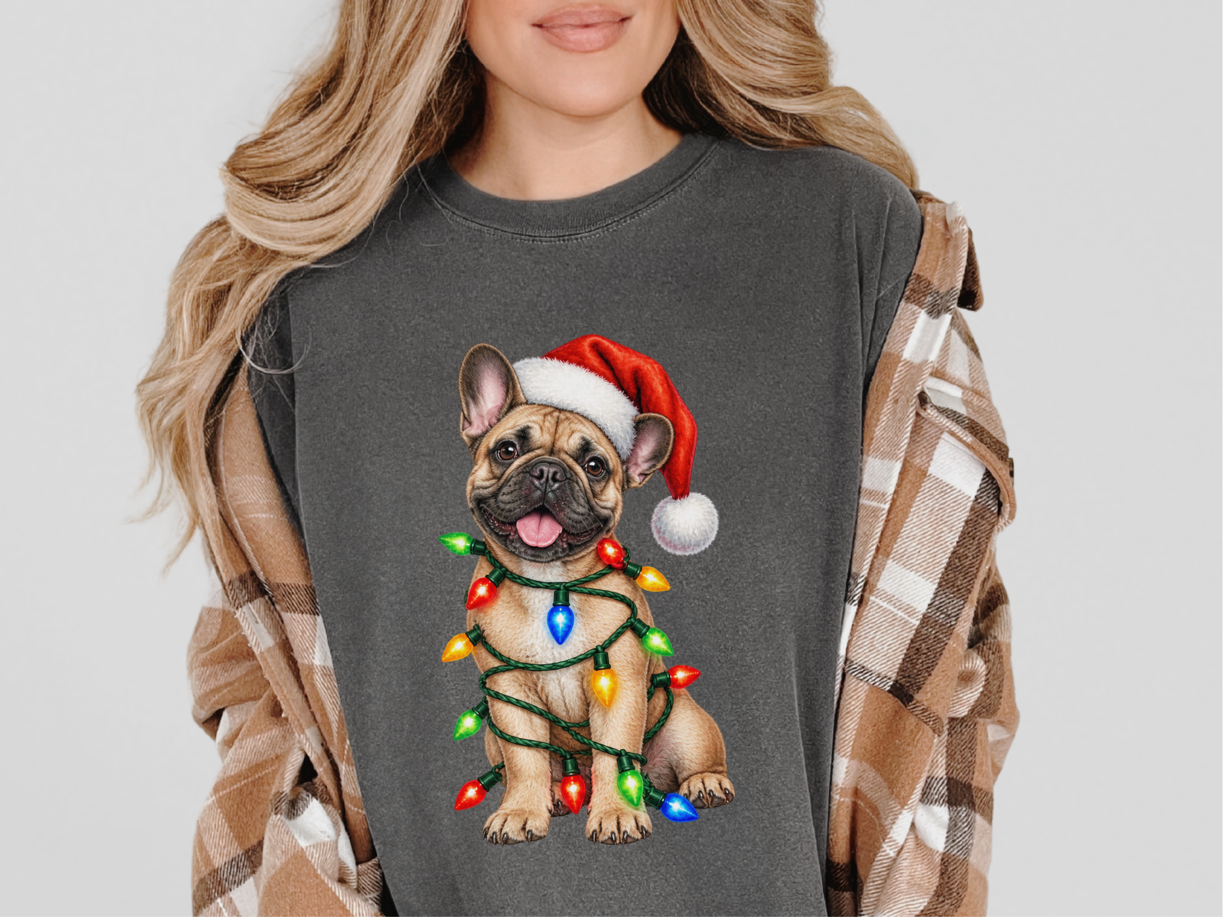 French Bulldog Christmas Lights doodle dog shirt - photo 4